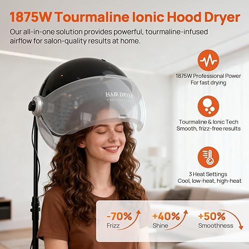 Miniatura 2 de Ionic - Secador de pelo con capucha, secador profesional de capó de 1875 W, negro, plástico, 3 ajustes de temperatura, diseño portátil de pie para