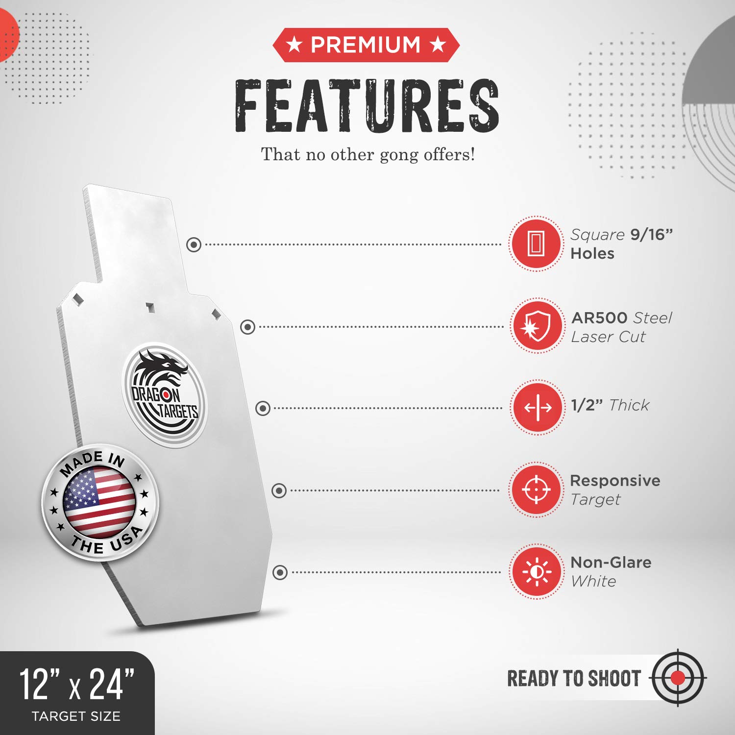 Dragon Targets AR500 Steel Targets for Shooting ½ Inch Thick Laser Cut Torso, Painted and Ready to Shoot AR500 Steel Targets Made in USA, 12in x 24in