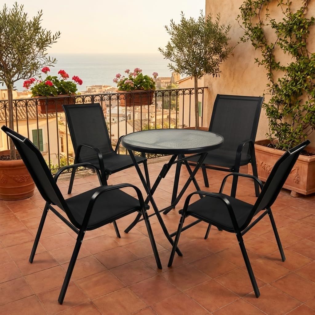 VCM 5-tlg Gartenmöbel Set | Sitzgruppe Essgruppe | 1xTisch, 4x Stühle | Tisch Maße ca. H. 70 x B. 70 x T. 70 cm | Garten Set - Sonlas Anthrazit
