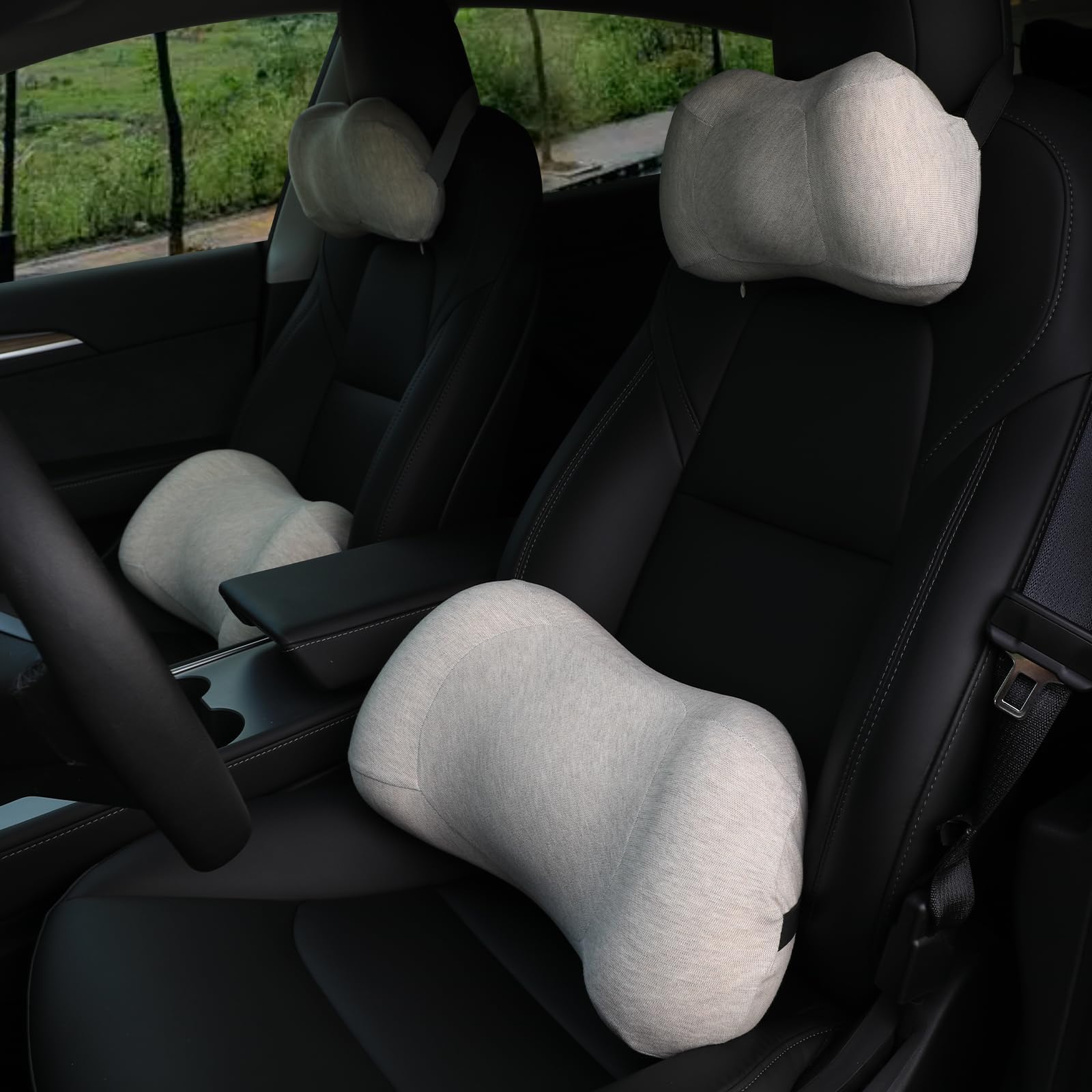 ZHONGLI Car Lumbar Pillow and Car Neck Pillow Set Memory