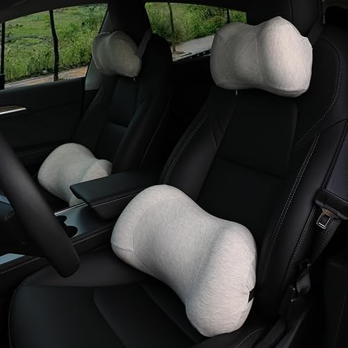 Miniatura 10 de Reposacabezas y cojín de apoyo lumbar, kit de almohada para el cuello del automóvil, reposacabezas ergonómico de espuma viscoelástica y soporte