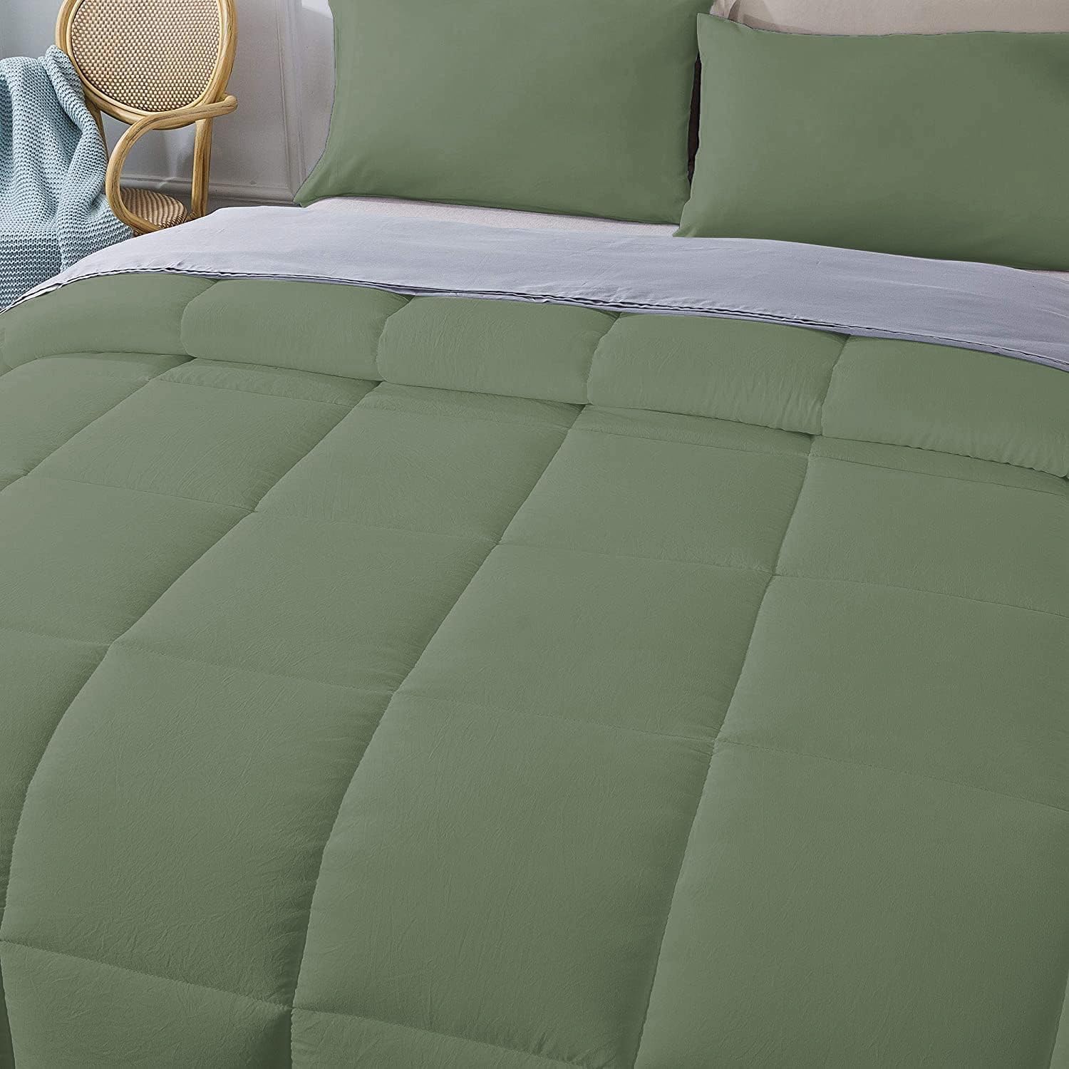 3Pcs Comforter Set 100% Egyptian Cotton 800 Thread Count - Super King Size (116" x 98") Inch,Soft and Breathable Comforter Set - Sage Solid