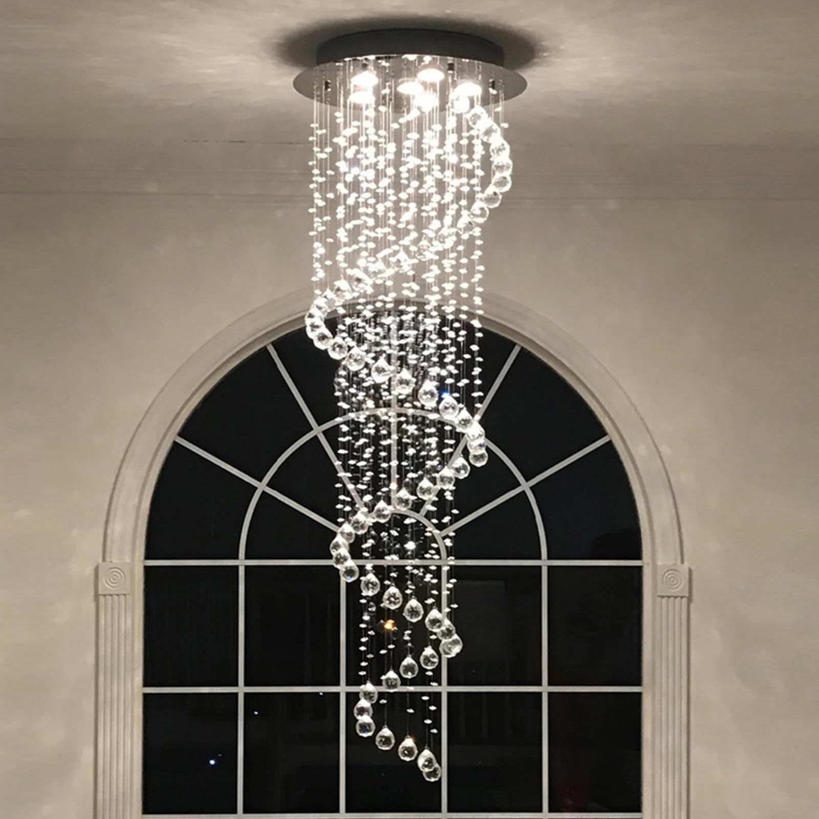 KXEcoLife Elegant Spiral Crystal Chandelier Lights, Clear K9 Raindrop LED Ceiling Light Chrome Flush Mount Pendant Lighting Fixture for Livingroom Dining Room Hallway Stairway Foyer D50cm