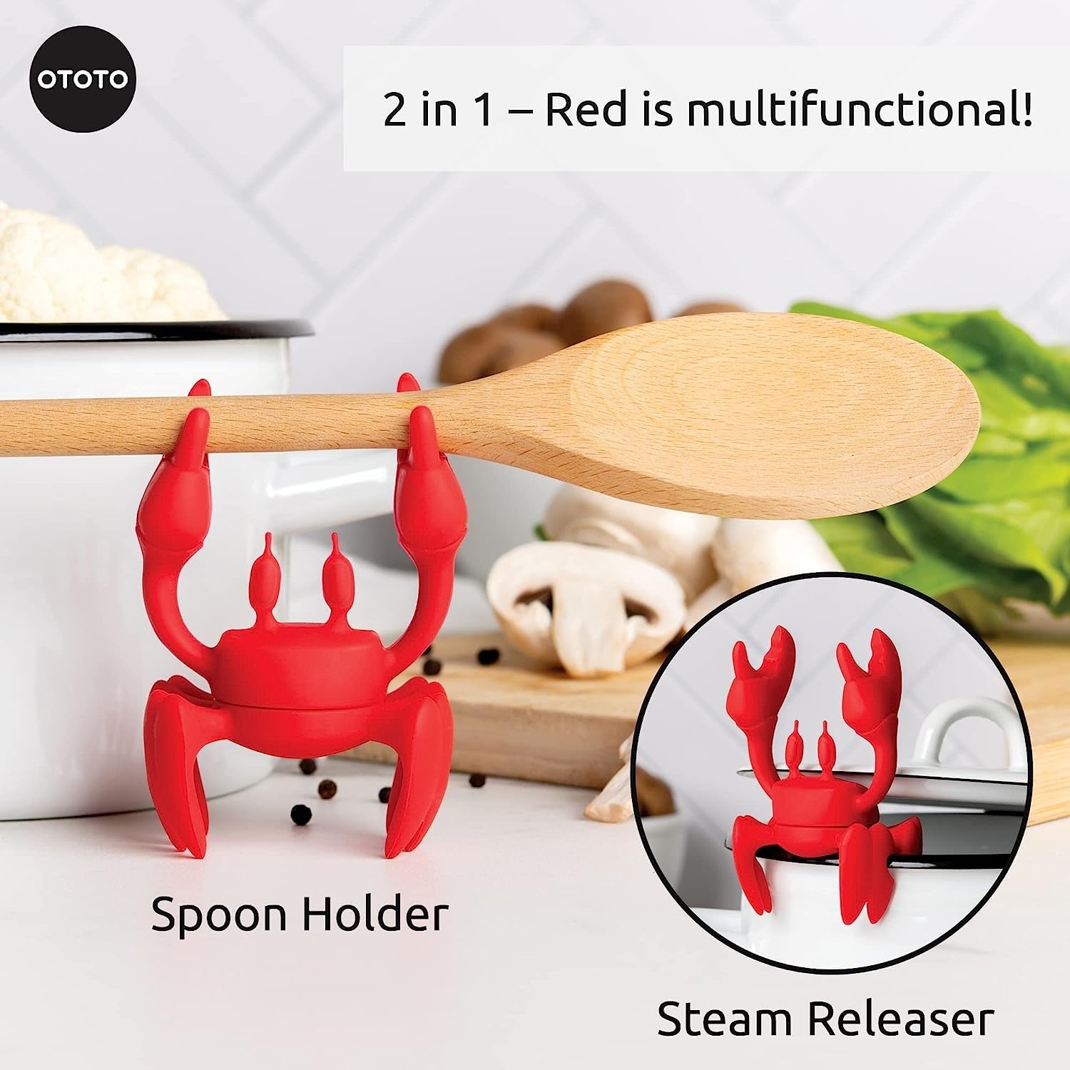 OTOTO Poggiamestolo Silicone - Poggia Mestolo per Piano Cottura - Gadget Cucina Divertenti per Pentola Senza BPA, Porta Mestolo (Red Granchio)