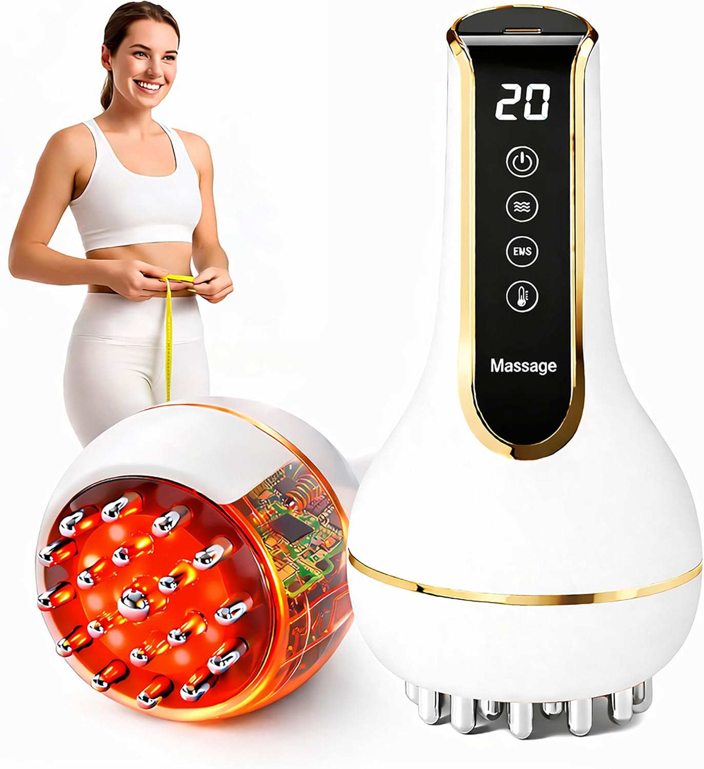 Lymphatic Drainage Massager & Anti Cellulite Massage Tool – 20-Level Heat, Microcurrent & Vibration, Ergonomic Rechargeable Design for Legs, Arms, Waist & Belly