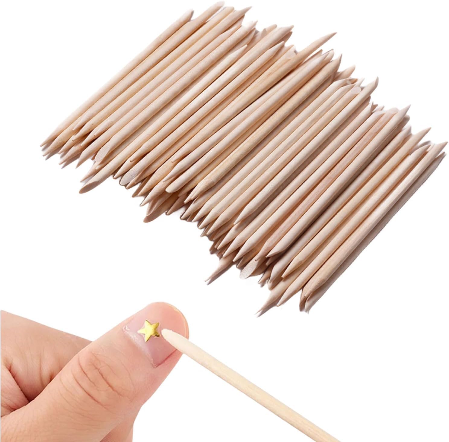 COSLUXE Orange Wood Nail Sticks Double Sided Multi Functional Cuticle Pusher Remover Manicure Pedicure Tool for Manicure Pedicure 100 PCS SET