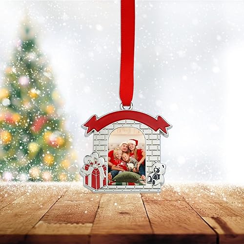 Miniatura 3 de Adorno de Navidad con marco en blanco para casa, prensa de calor personalizada, texto fotográfico, adorno de sublimación de metal, colgante para