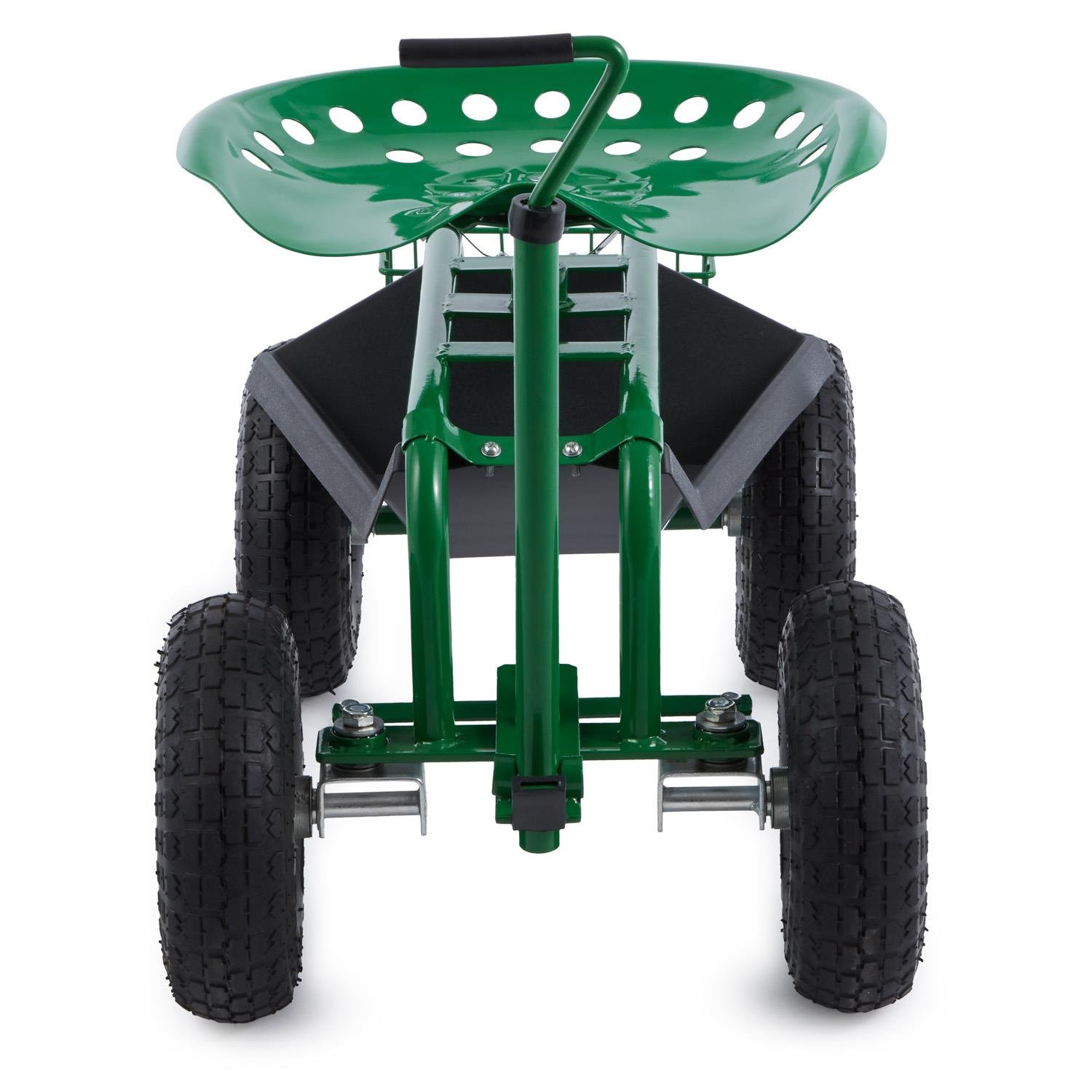Waldbeck Park Ranger Silla de Jardín Verde (neumáticos grandes, compartimiento práctico, asiento giratorio de altura regulable, capacidad de carga hasta 130 kg)