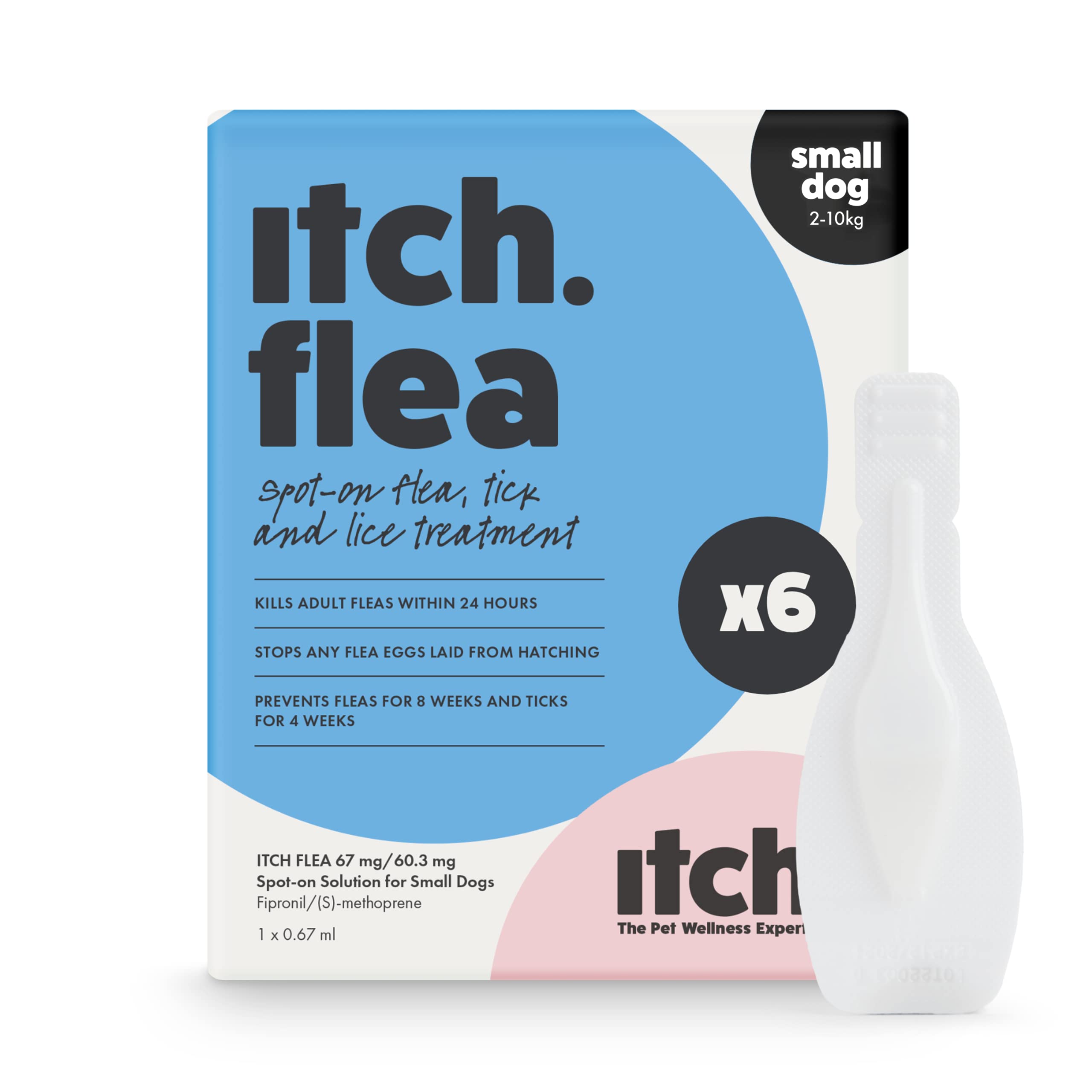 Itch | Flea & Tick Spot-On Treatment for Small dogs (2-10kg) | Kills Fleas, Ticks, Lice & Eggs to Prevent Reinfestation | 6 Easy-Apply Pipettes