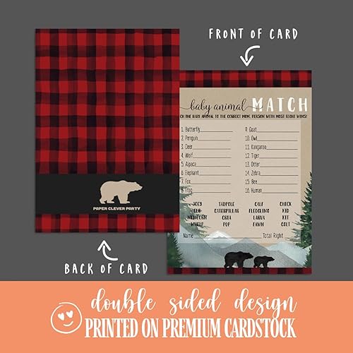 Miniatura 7 de Juego de baby shower de leñador a juego de animales para todas las ocasiones, actividades divertidas de adivinanzas, juego de invitados, oso rústico