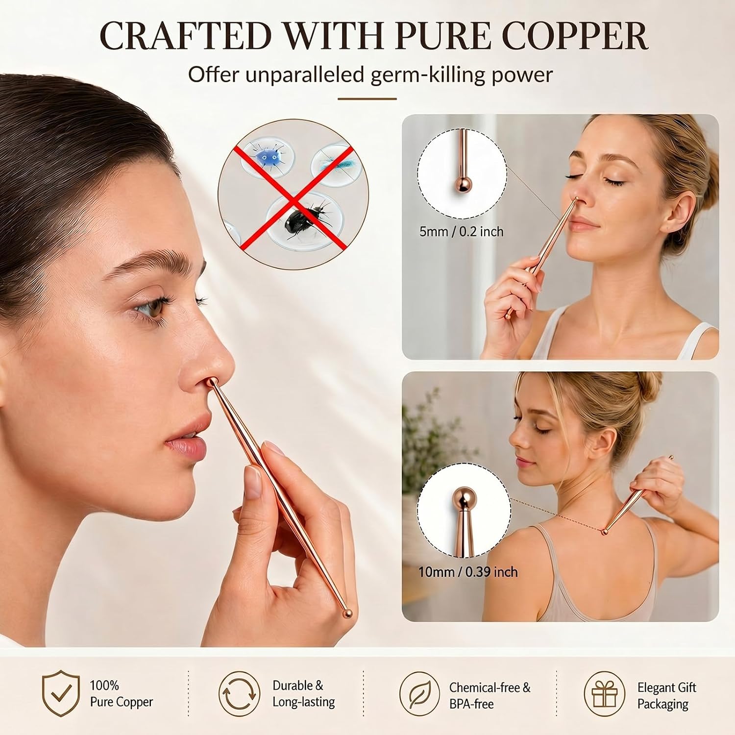 5.12inch Pure Copper Nose Wand Set Dual Tip Nasal Swab