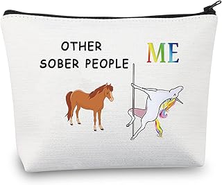 Sobriety Gifts Funny Sober Gifts Makeup Bag Other Sober People Unicorn Sober Cosmetic Travel Bag Soberversary Gifts (Other Sober People Me white)