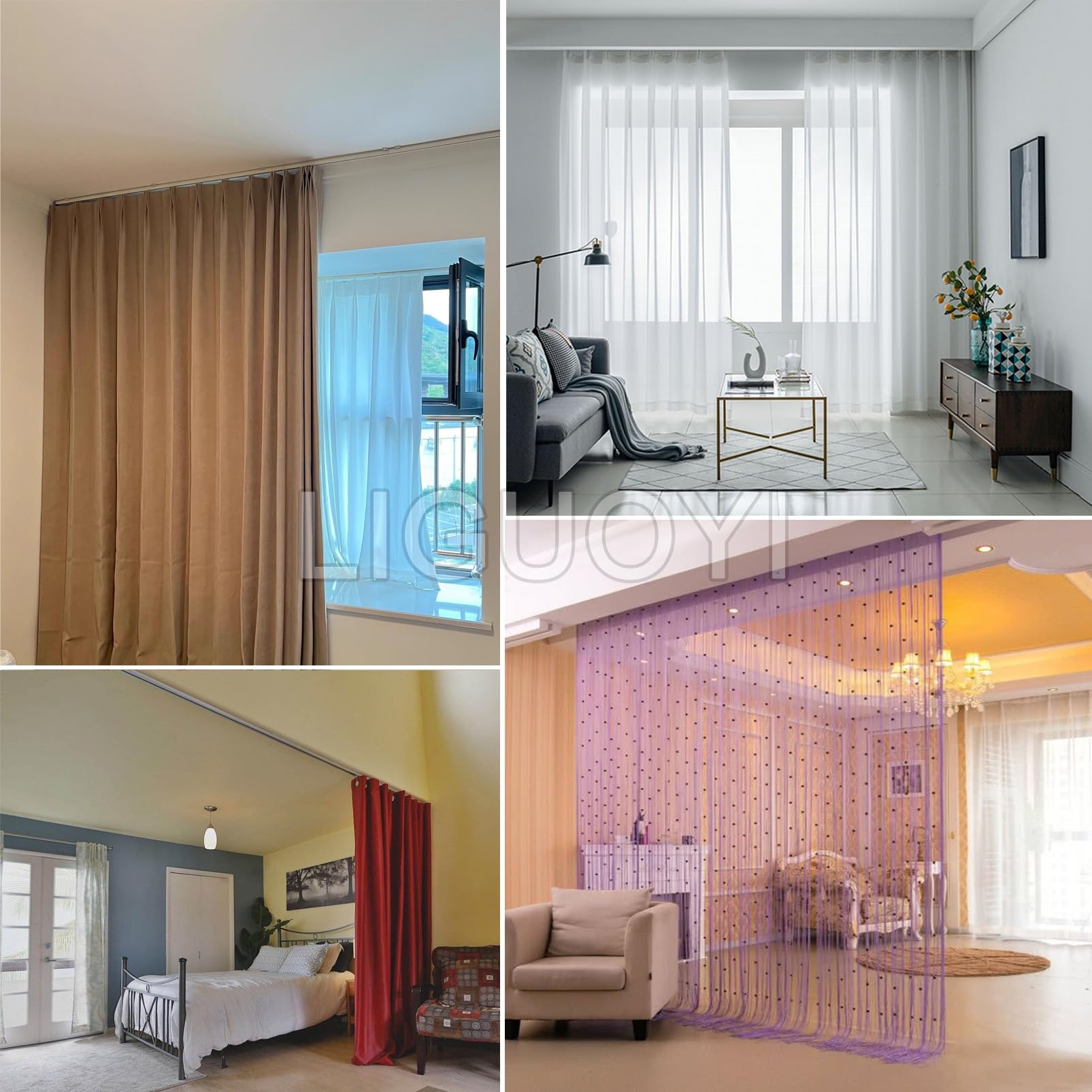 Aluminiowy karnisz 60 600 cm cichy sufit / ścienny szyna z haczykami i kółkami drążek do zasłon przesuwnych