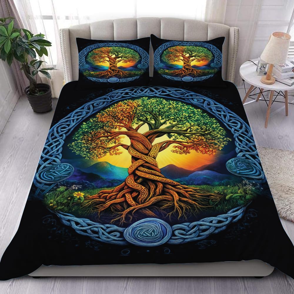 CAPOZEN Celtic Viking Tree of Life Bedding Set, Yggdrasil Quilt Bed Sets King Queen Twin Throw Size, Celtic Bedding, Viking Comforter, Tree of Life