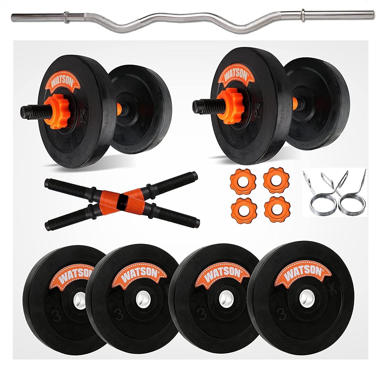 Watson Home Gym Set, Home Gym Equipment, 12Kg Rubber Weight Plates, (3x4) 14’’ Inches PVC ,Dumbbell Rod, 25mm ,3 Feet Curl Rod, Home Gym equipments for Men