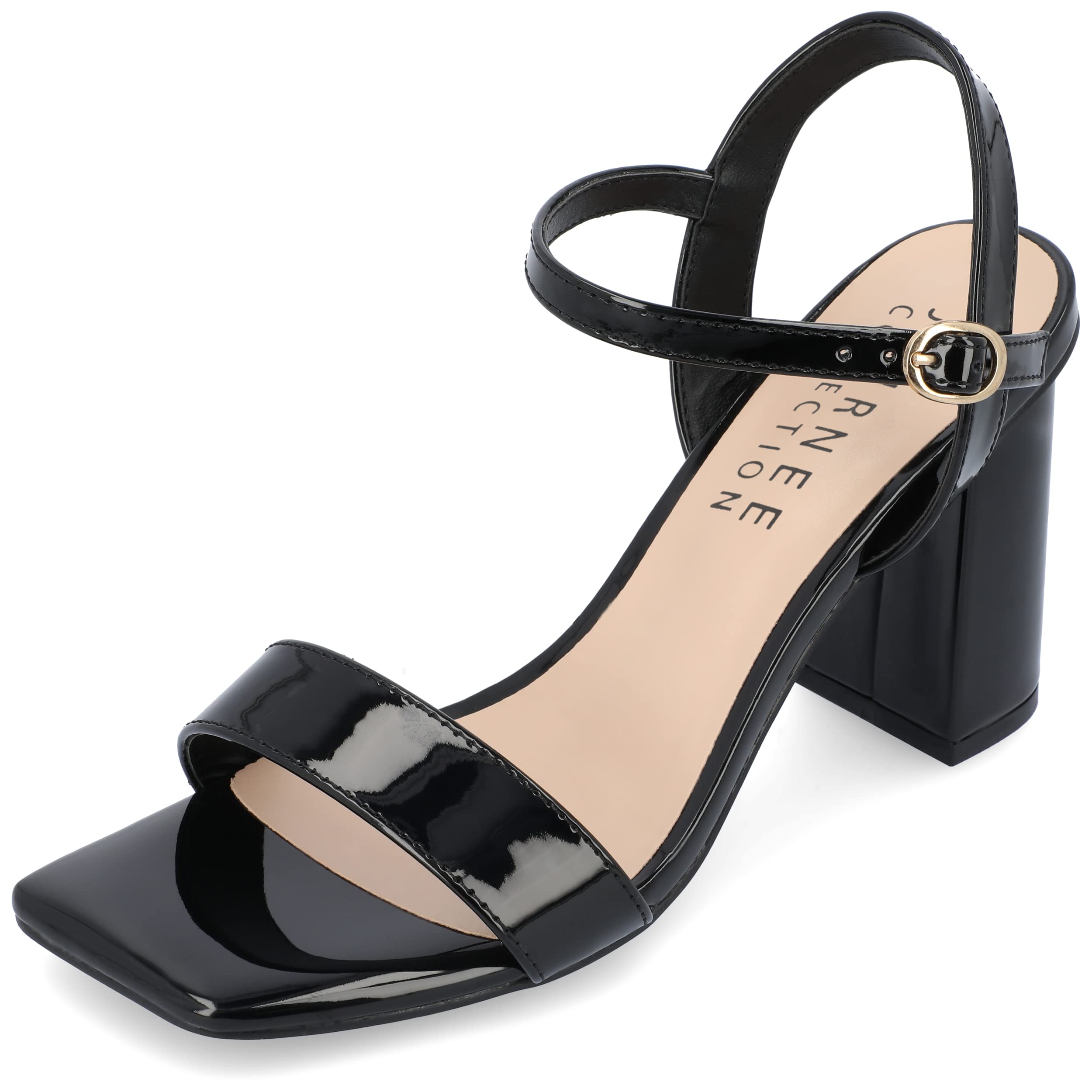 Journee Womens Open Square Toe Band Chunky Block Heel Buckle Ankle Strap Pump Padded Tivona Dress Sandal