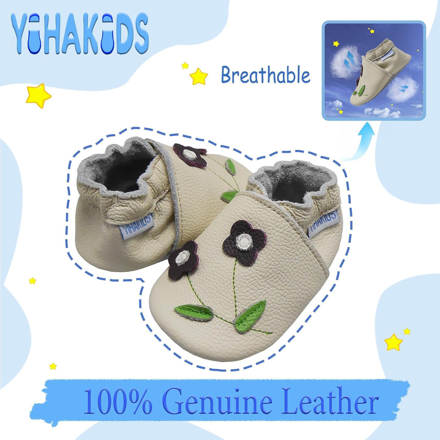 YIHAKIDS Baby Leather Shoes Soft Sole First Walking Moccasins Infants Toddler Boys Girls Crawling Slippers Slip-on Shoes with Elastic Ankle - Image 2