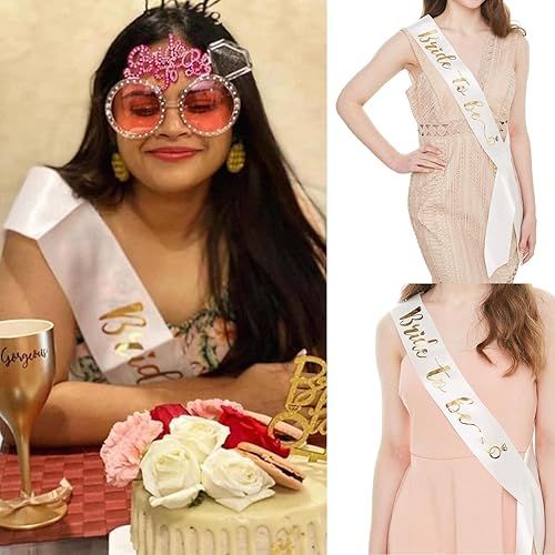 Miniatura 6 de Bride to Be - Banda de satén blanco para despedida de soltera, con letras doradas, suministros de decoración, accesorios, boda, compromiso, fiesta