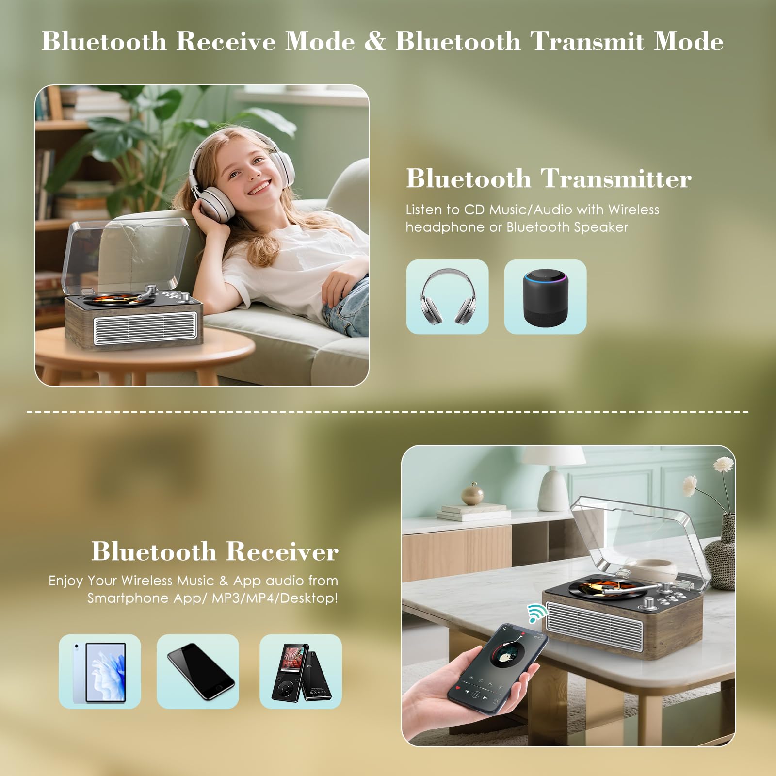 Lecteur CD Portable : Lecteurs CD pour la maison Bluetooth Kegaudio Système HiFi intégré avec