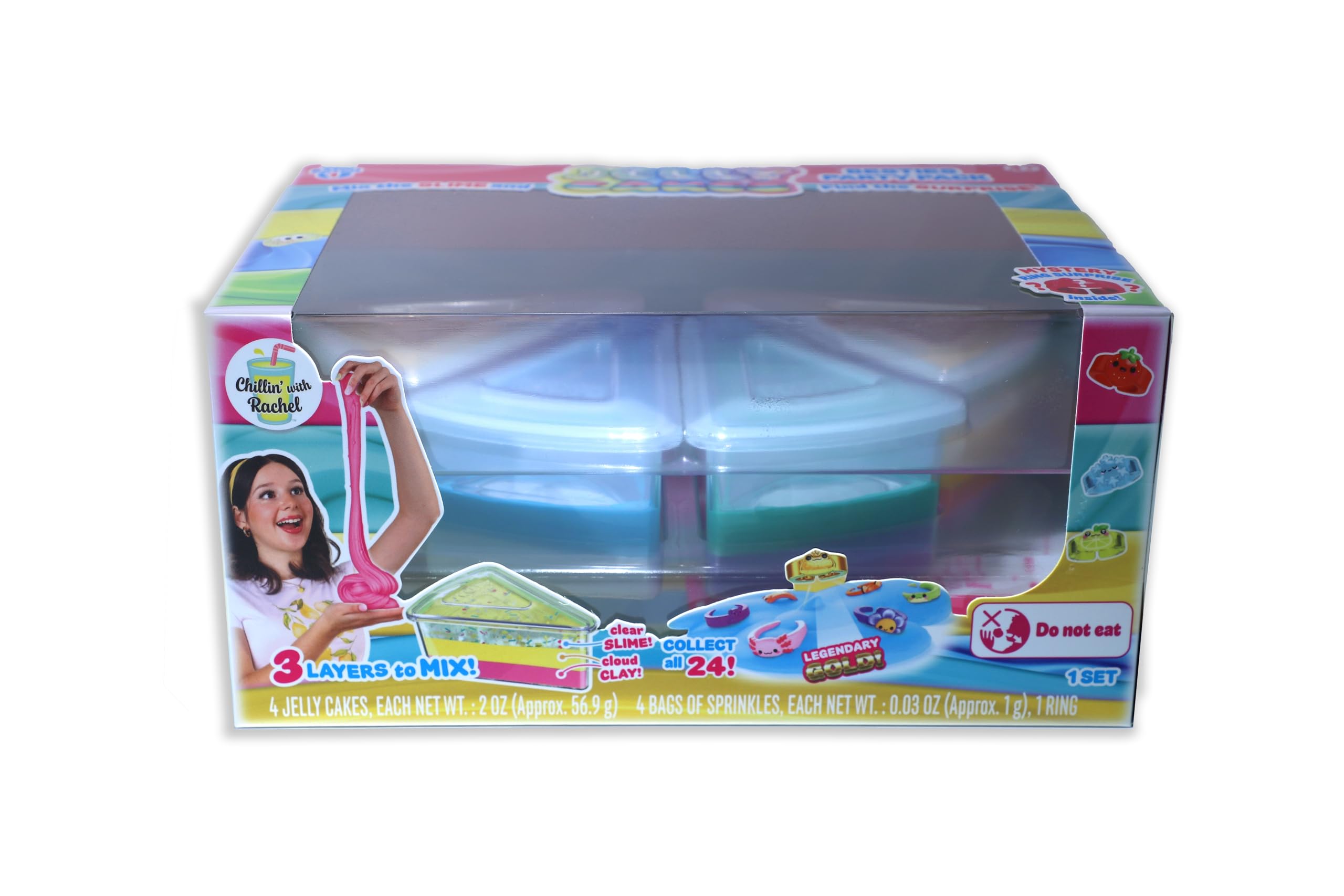 Sky Castle Jelly Cakes™ Bestie Party Pack, Chillin’ With Rachel Sensory Slime, 3 Layer Cake-Shaped Compound, Stretch, Squish & Mix Surprise Toy