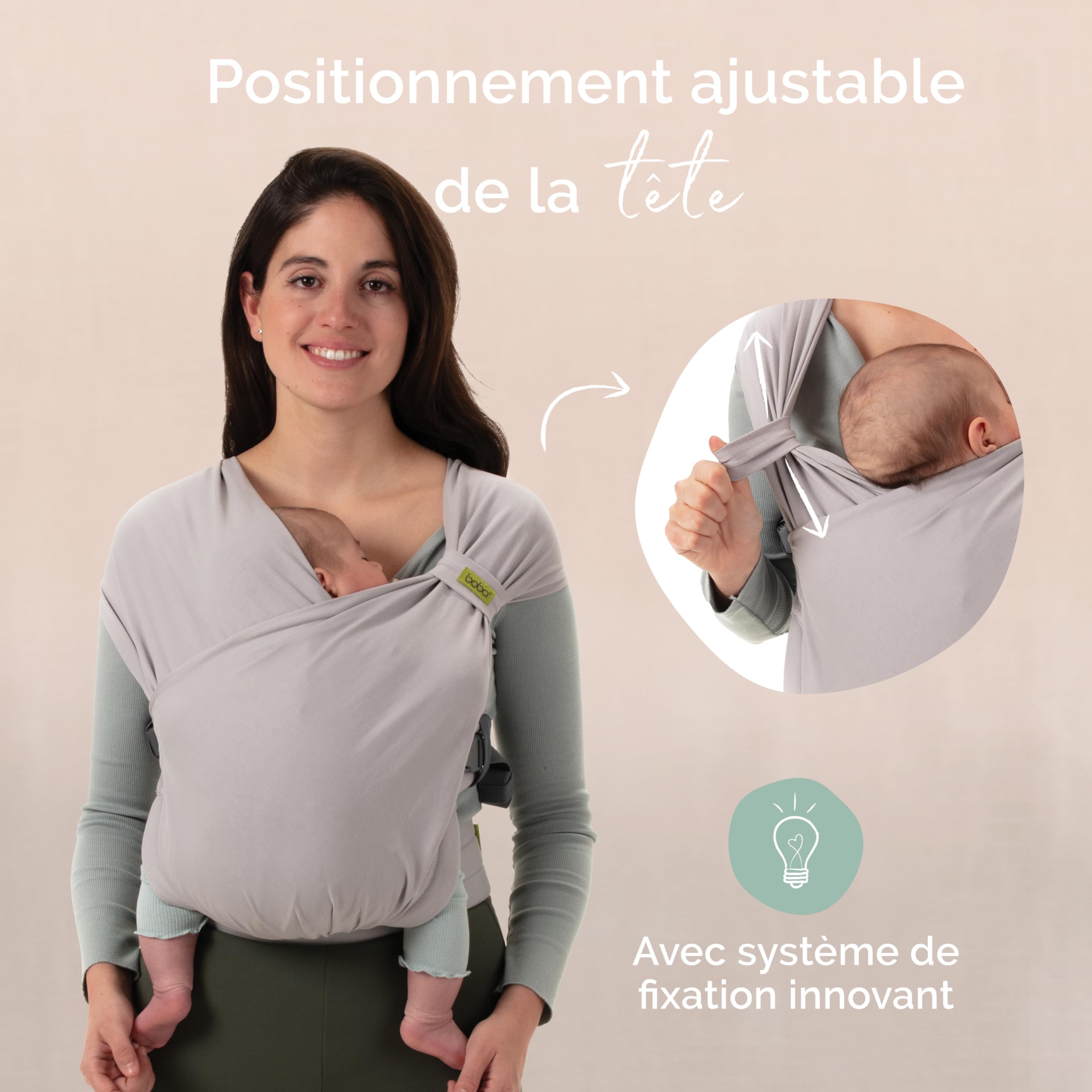 Boba Bliss Porte Bébé Pour Nourrissons/Jeunes Enfants Pesant Entre 3,2 et 16 kg, Hybride et 2 en 1, Écharpe de Portage Bébé Sans Nœud, Bon Positionnement des Hanches, Doux et Élastique (Grey) - 5