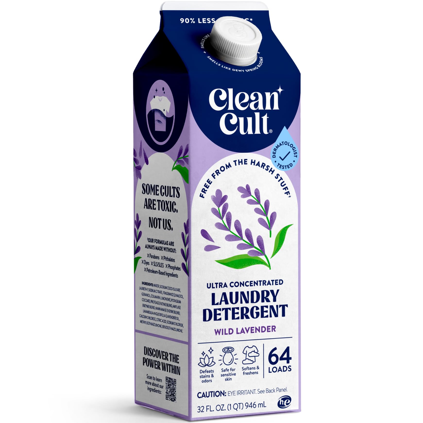 Ultra Concentrated Liquid Laundry Detergent Soap, 64 loads (32 oz), Long Lasting Scent, 90% Less Plastic, No Harsh Chemicals, Wild Lavender, Defeats Stains & Odors, HE/Standard Compatible