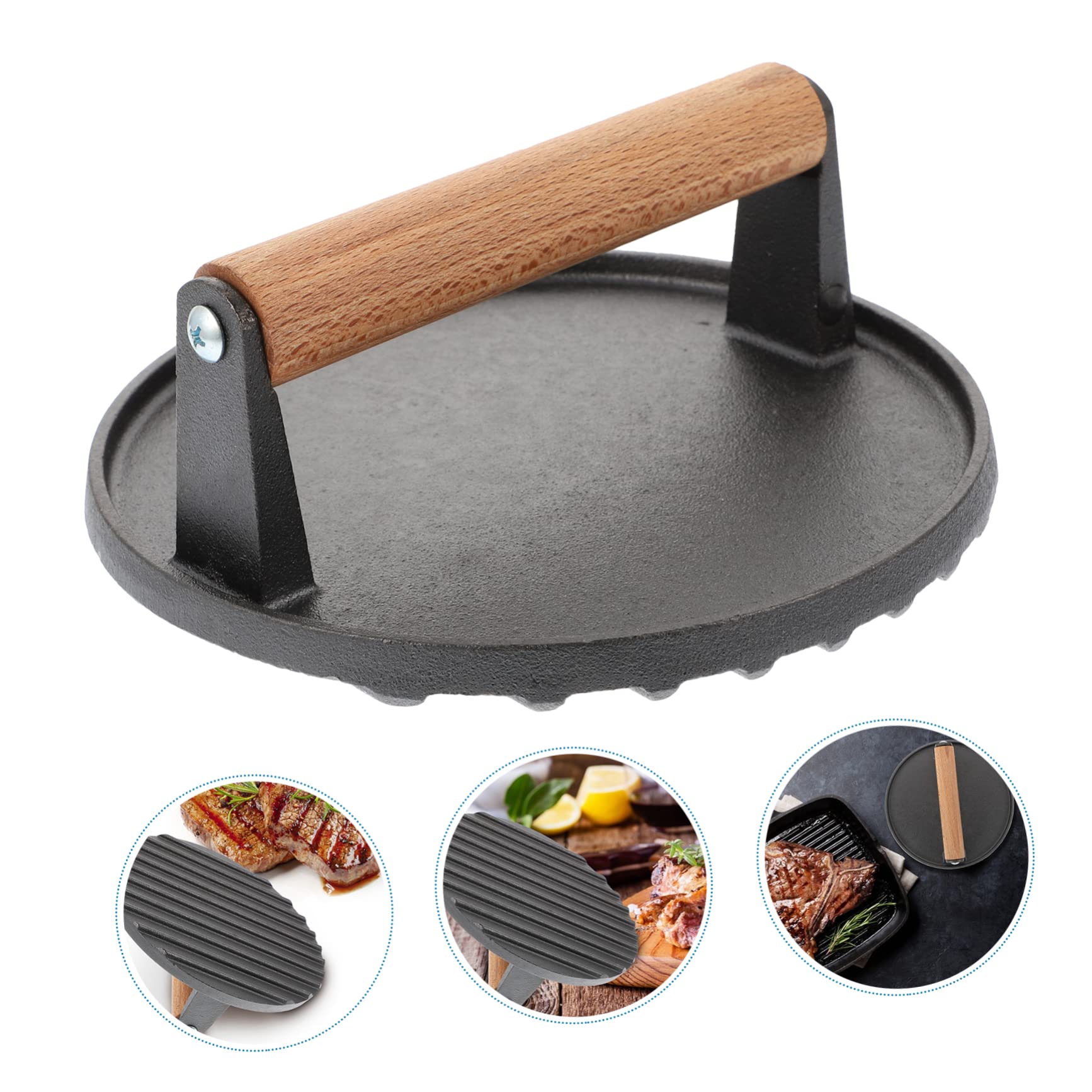 TOYANDONA Meat Press Board Gusseisen Grill-Presse Für Steaks Burger Und Bacon Mit Texturiertem Boden Für Grillmuster Einfach Zu Reinigen Und Langlebig