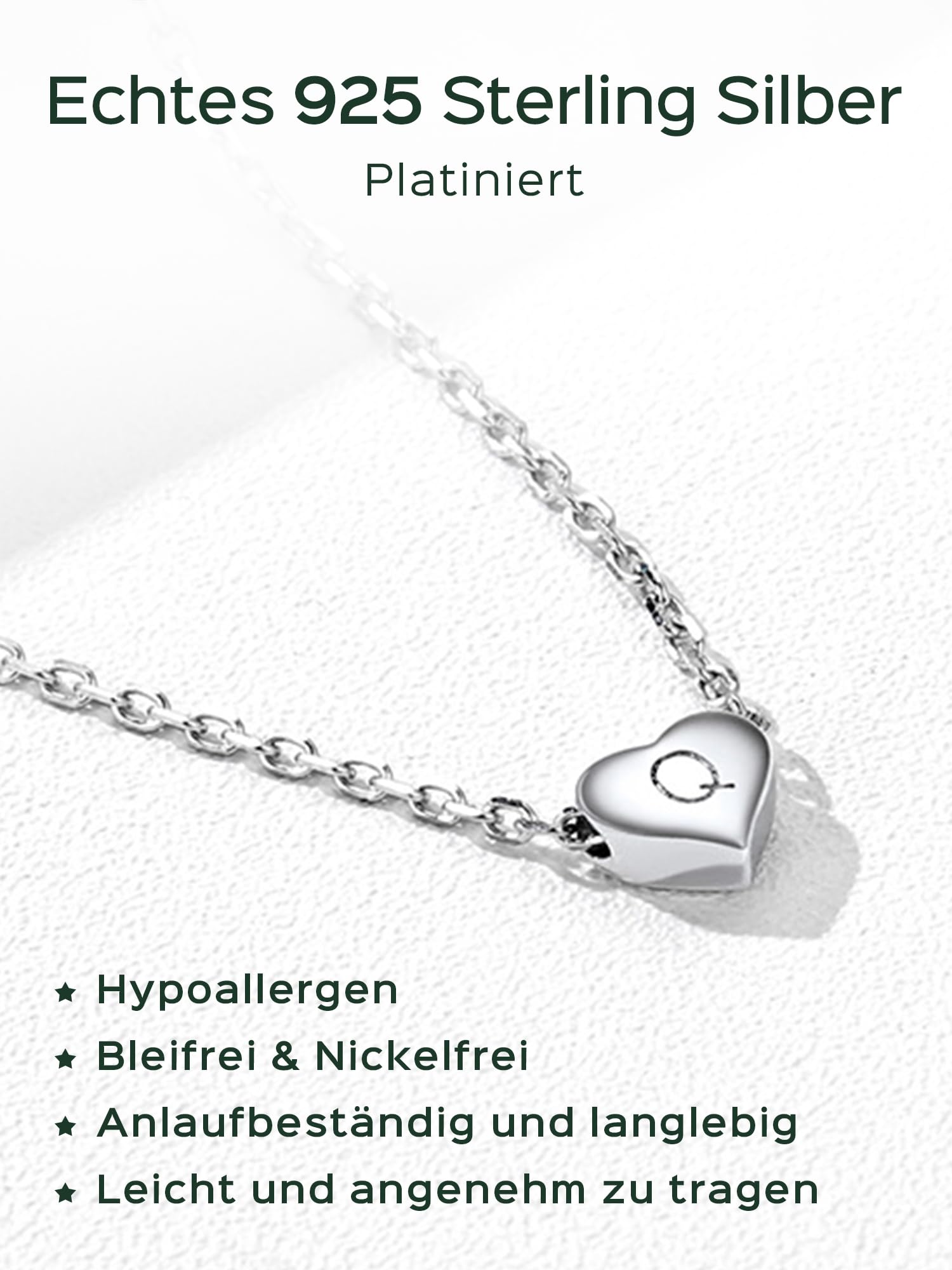 ChicSilver 925 Silber Kette Alphabet 40cm+5cm mit Herzanhänger A-Z 26 Buchstabe Sommer Freundschaftskette Namenskette mit Geschenkbox für Damen und mädchen