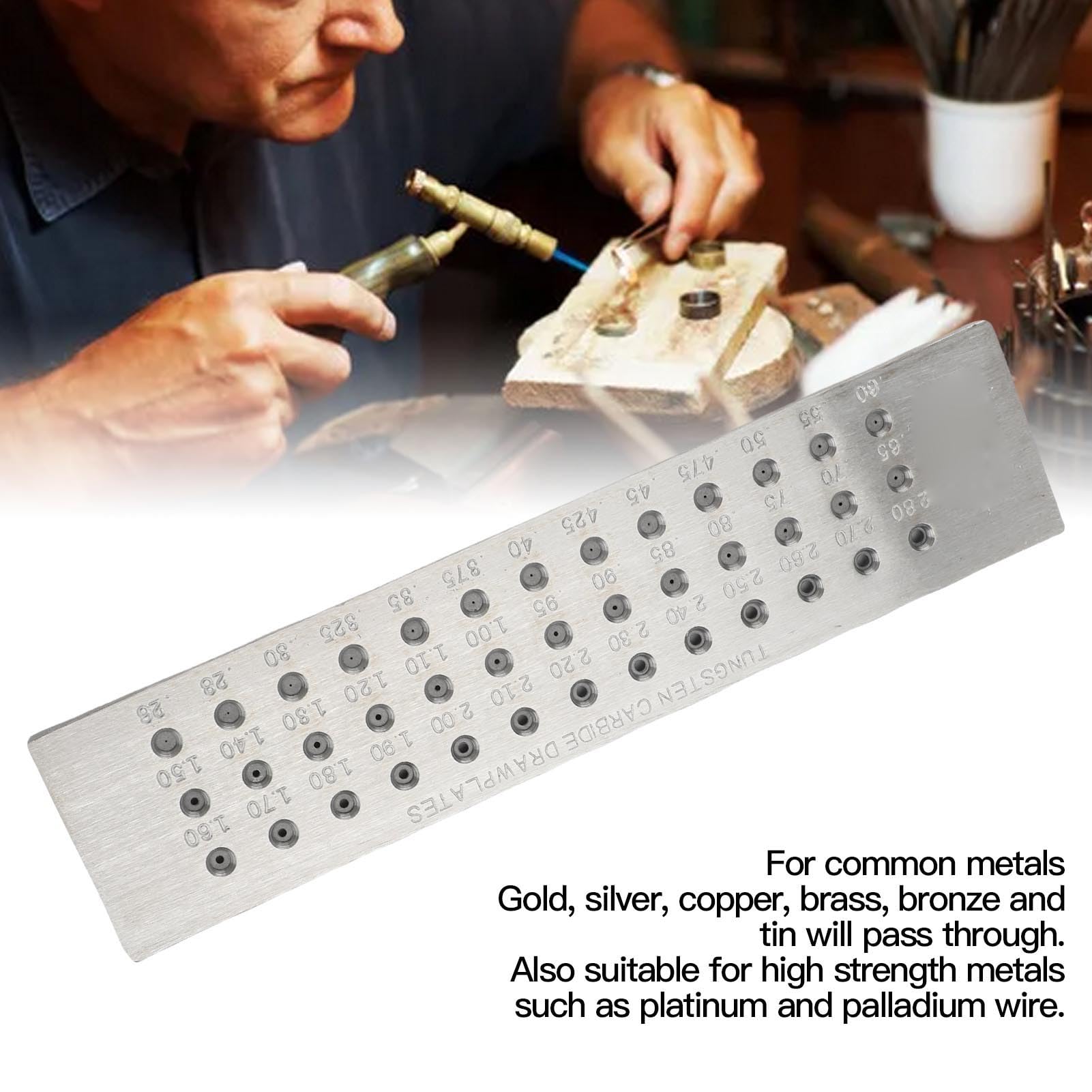 Fabater Trafilatrice per Fili per Gioielleria, 39 Fori Rotondi da 0,26-2,8 Mm, in Carburo di Tungsteno, Strumento per la Creazione di Gioielli in Oro, Argento, Rame, Ottone, Platino e