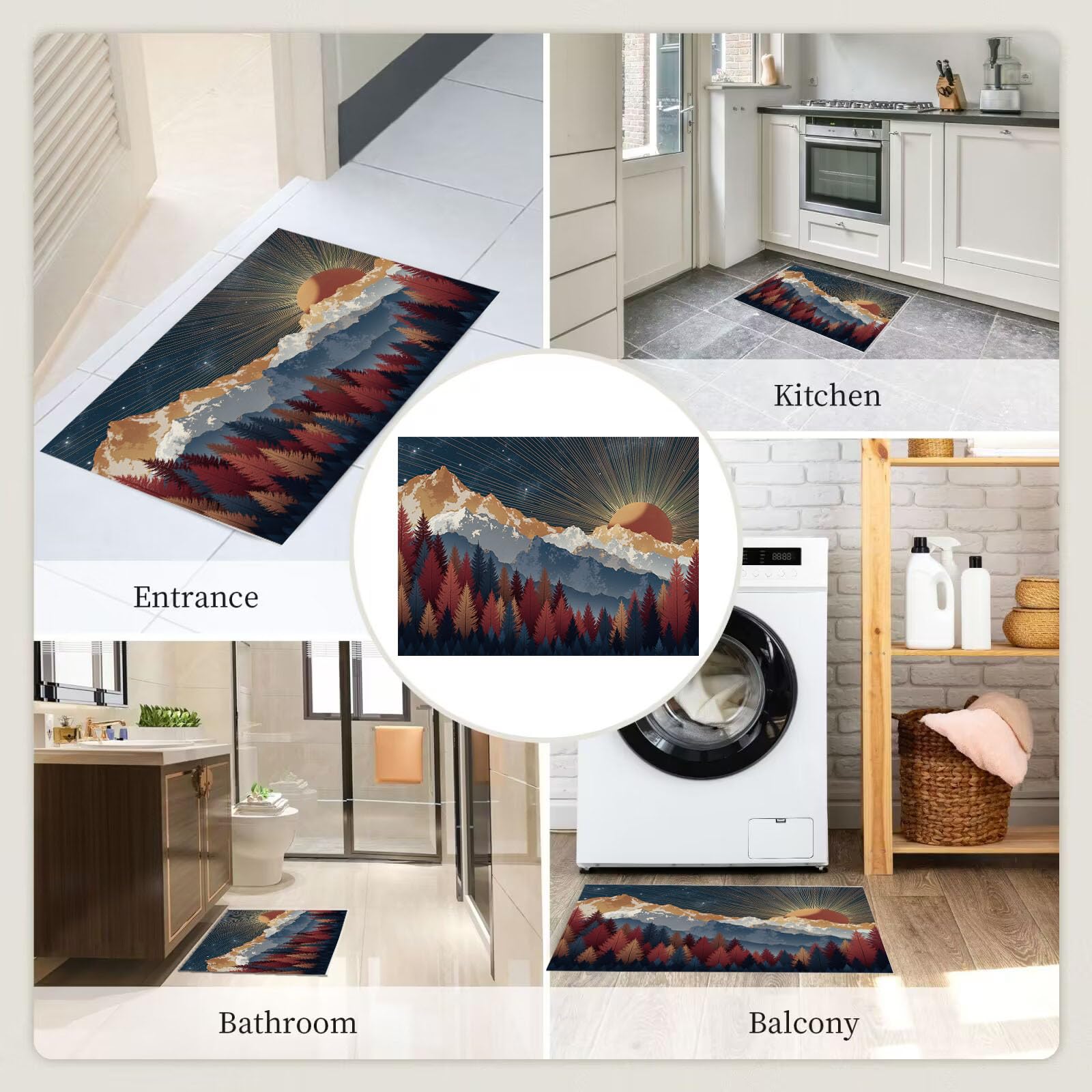 80X120Cm Zerbino Ingresso Interno Antiscivolo Assorbente, Tappeto In Microfibra Sottile Lavabile Con Montagne Dell'Alba Boema Cielo Stellato Lussuoso Per Cucina Bagno Porta E Animali, Blu Scuro