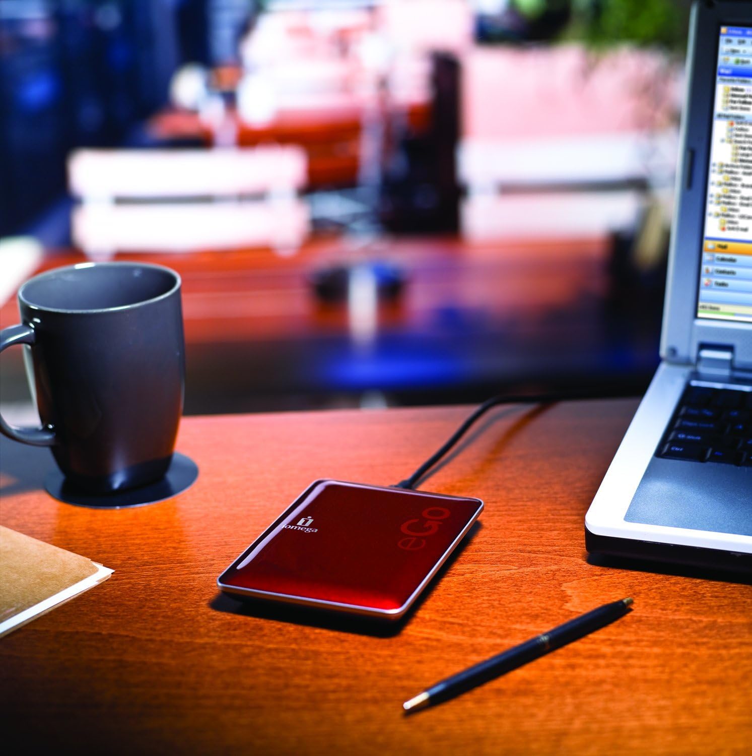 Iomega eGo Portable Hard Drive connected to a laptop