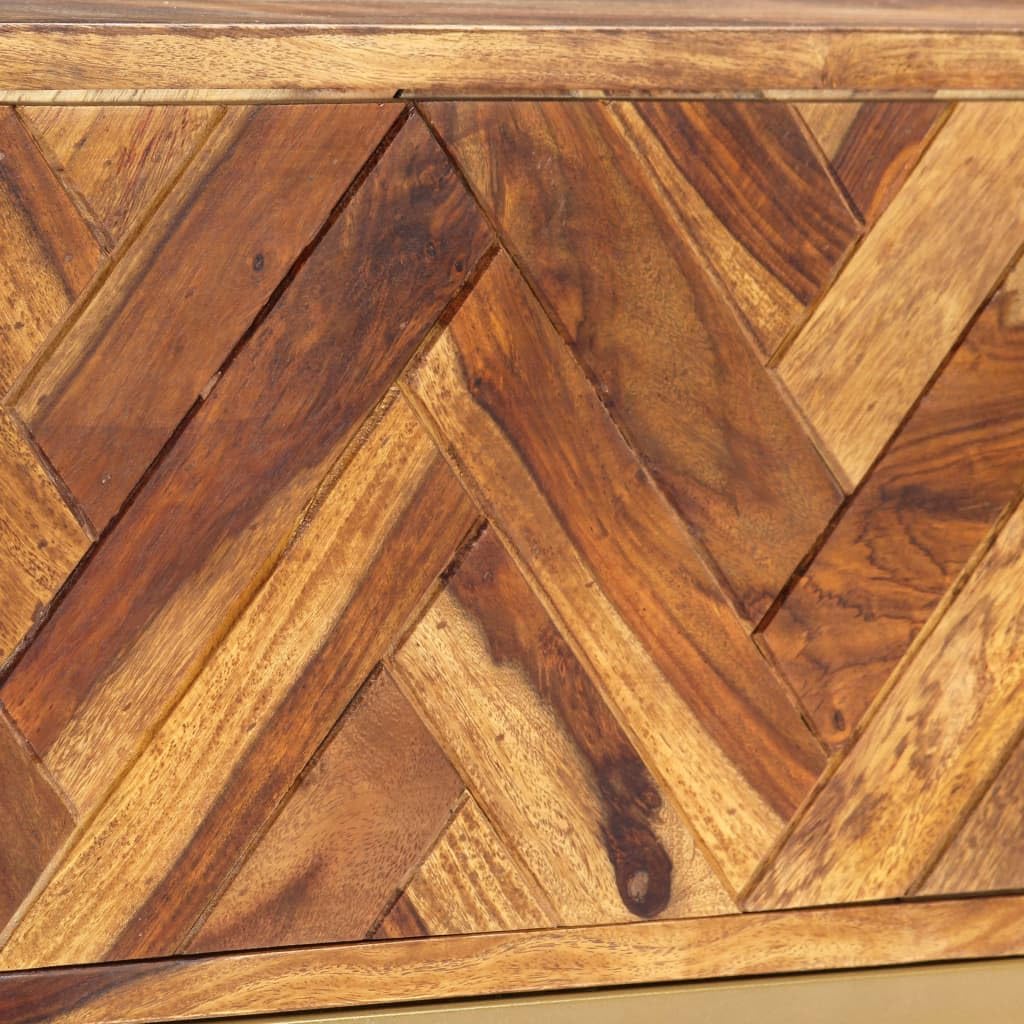 vidaXL TV Cabinet Brown Solid Acacia Wood, Brass Powder-Coated Iron