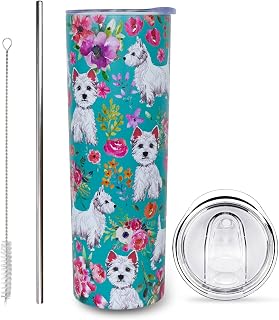 Westie Gifts for Women Cute Dog Tumbler Coffee Cup for Women Westie Travel Mug 20 Oz Stainless Steel Insulated Water Bottle With Lid and Straw