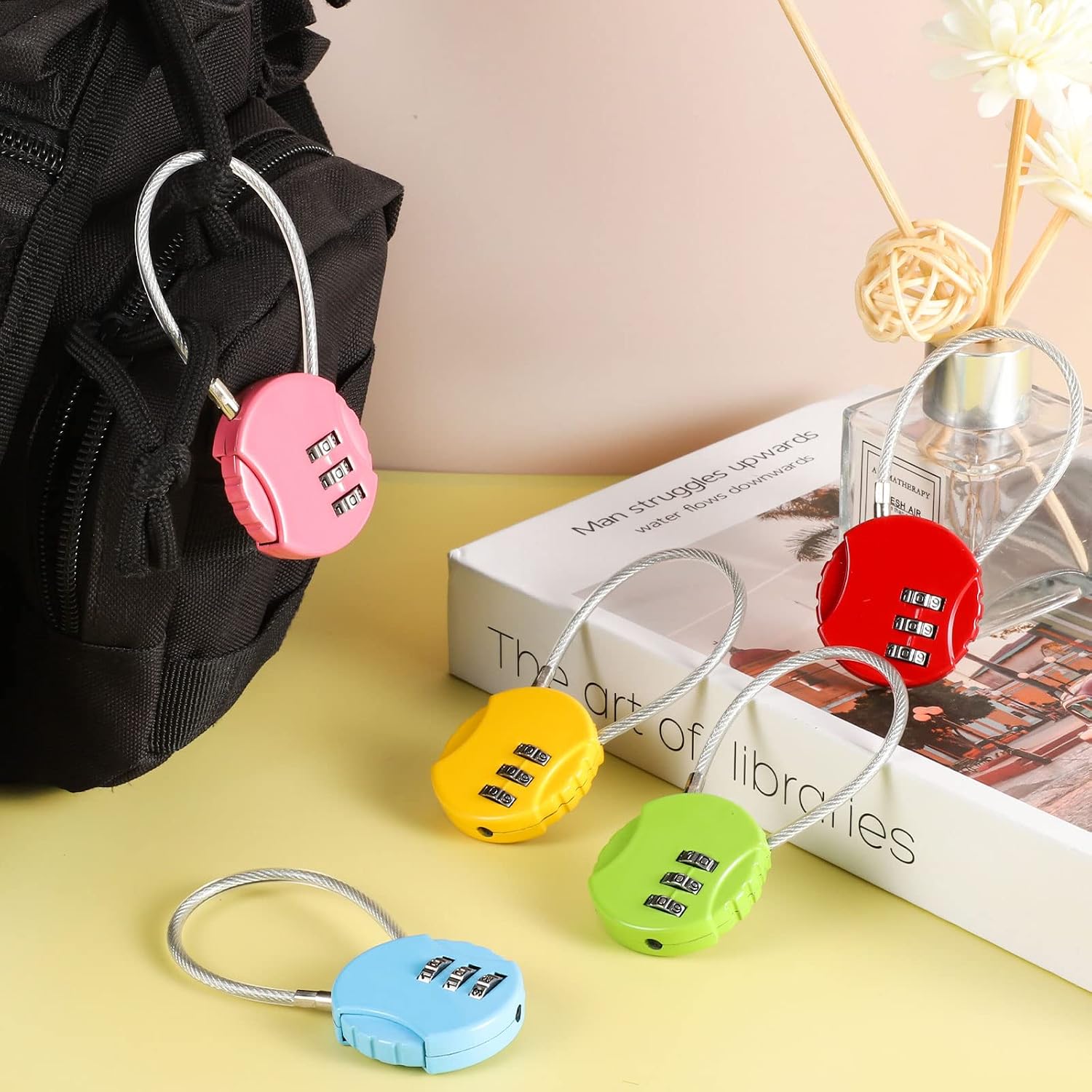 10 Pcs Combination Lock, 3 Digit Combination Padlock Code Lock with Wire Rope Outdoor Waterproof Padlock for Backpack Suitcase Door Sports Locker (10 Colors)