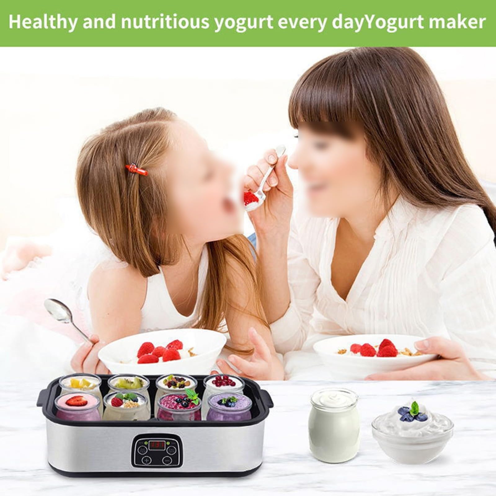 Macchina digitale per yogurt da 1600 ml, in acciaio inox, con timer 48 ore, per yogurt probiotico fatto in casa nero (regolamento europeo)