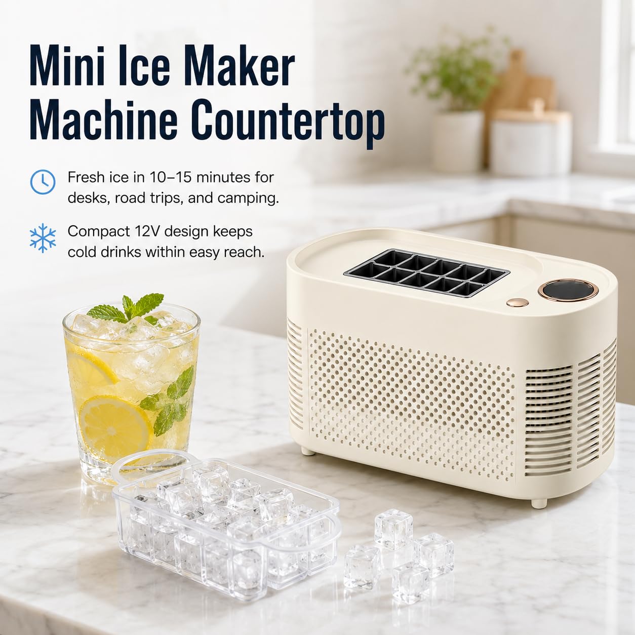 Mini macchina per il ghiaccio banco, 12 V CC, 10 cubetti in 10-15 minuti