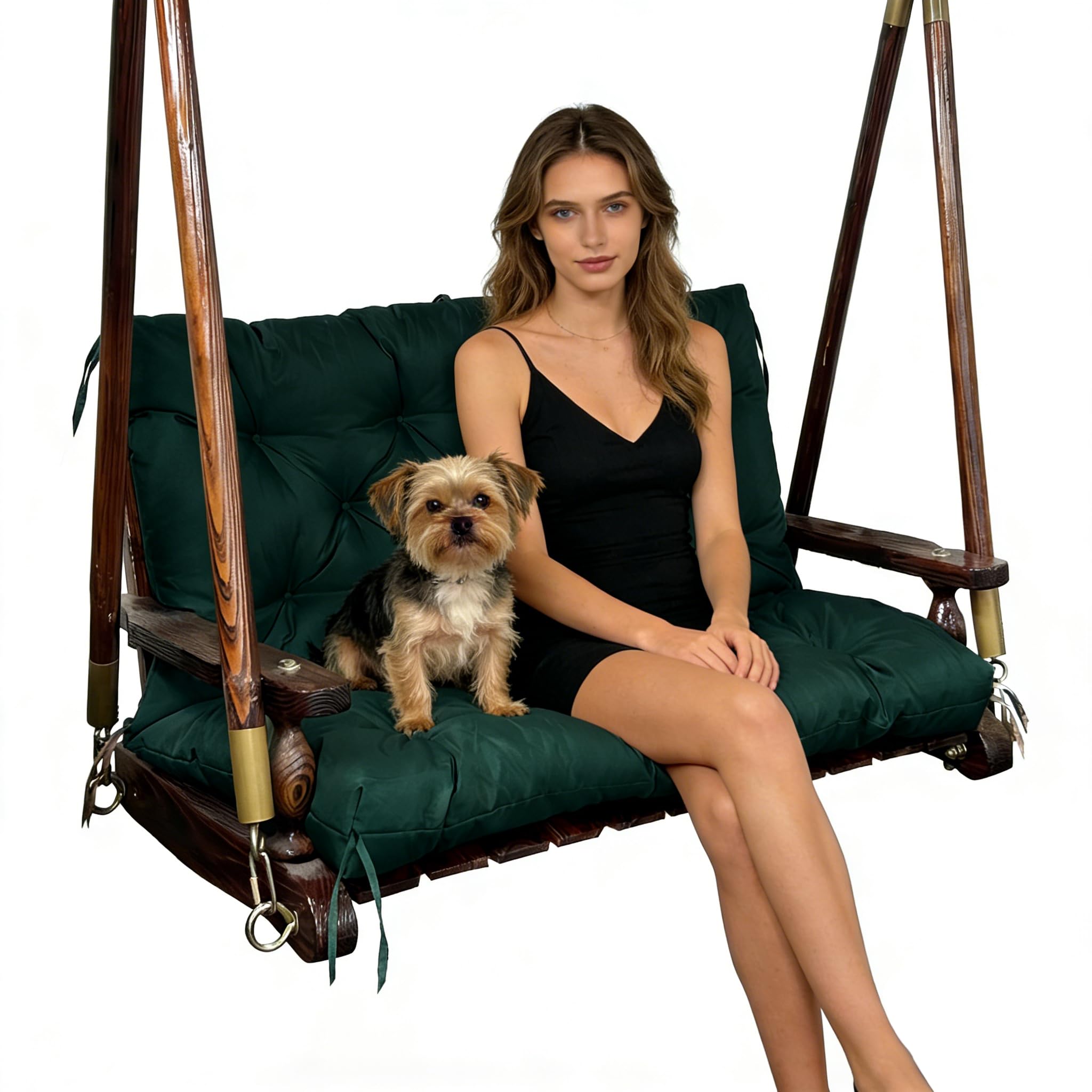 QLWY-MQL Porch Swing Replacement Cushions: 2-3 Seater Outdoor Waterproof Swing Cushions with Ties - Thick Swing Cushion with Backrest for Garden Patio