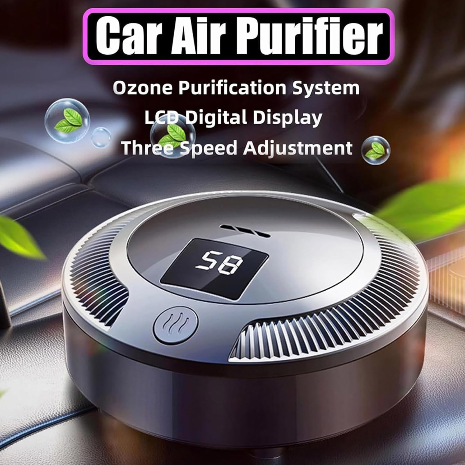 Purificatore d'aria portatile con display digitale, filtro HEPA per auto, casa e ufficio, pulitore ionizzatore d'aria alimentato tramite USB con regolazione multi-velocità e spegnimento automatico