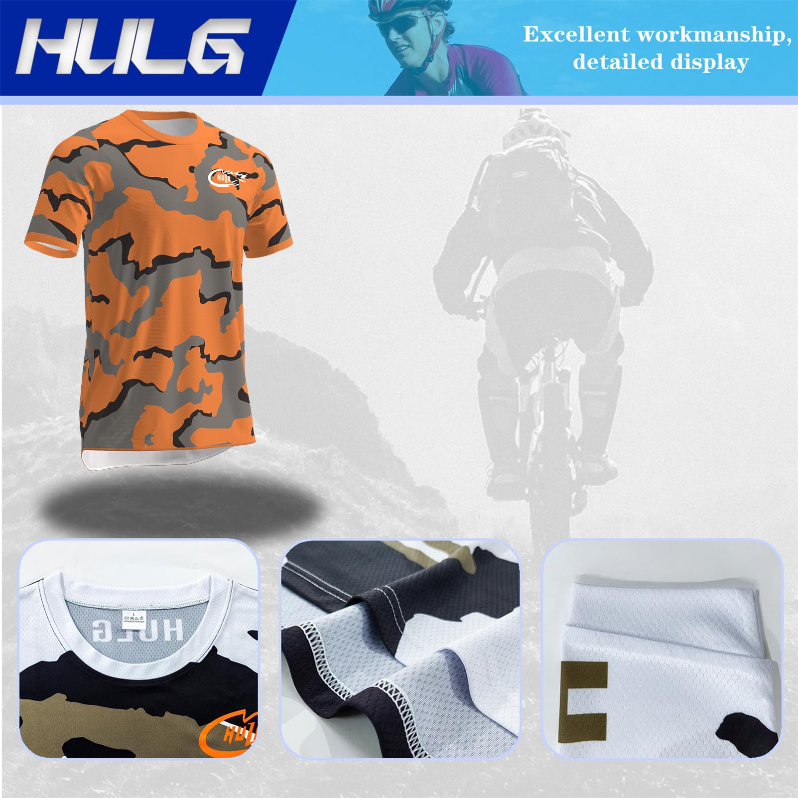 HULG Camisetas de Ciclismo para Hombre, Camiseta Corta, Top de Ciclismo, Jerseys de Ciclismo, Ropa de Ciclismo, Mountain Bike/MTB Shirt