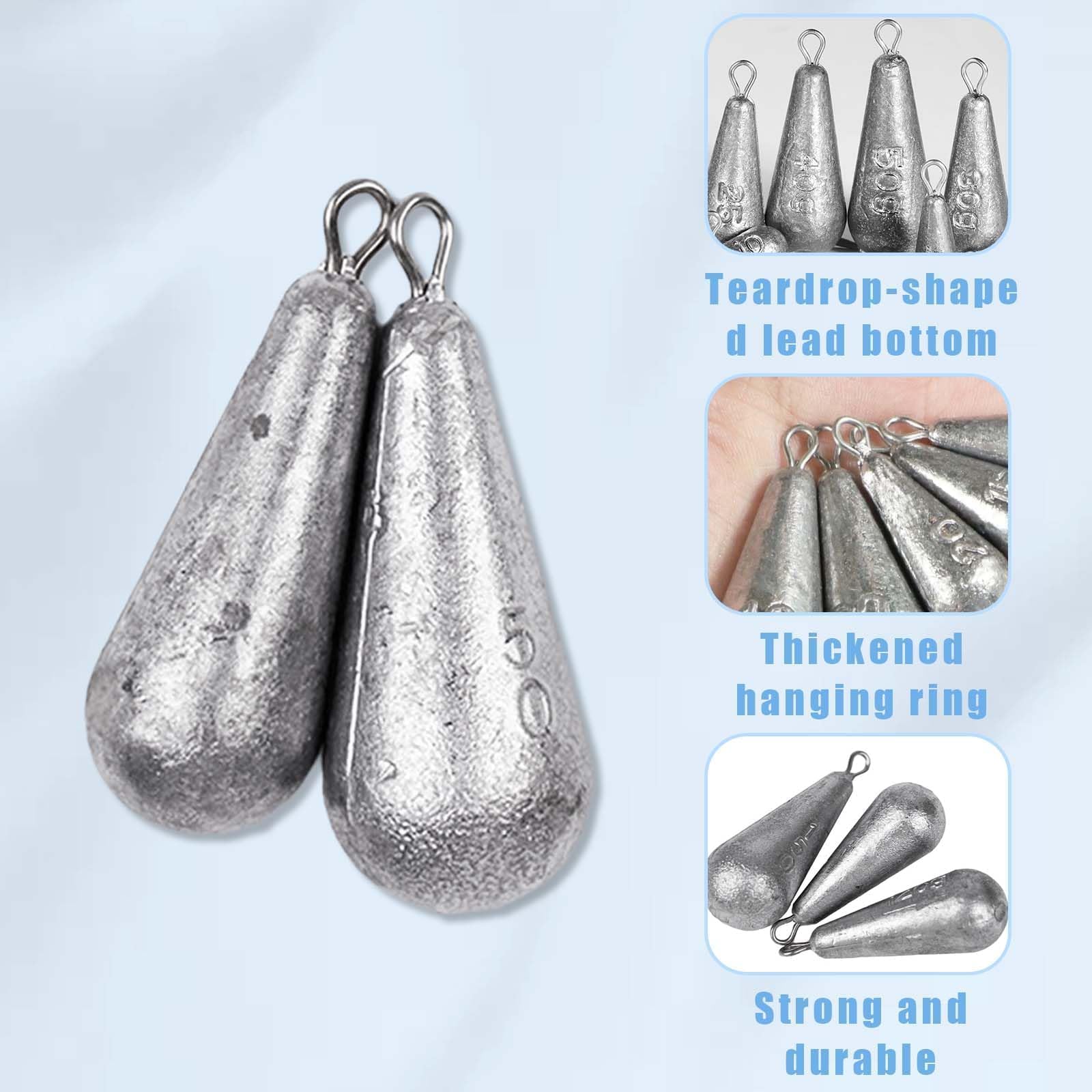 44 Piezas Plomo para Pesca, Diez tamaños, Kit de Pesas para Pesca, Kit de Pesas de Pesca, Plomos de Pesca, Kit de Plomo para Pesca, Plomo de Pesca con Forma de Gota, Kit de Plomo para Pesca