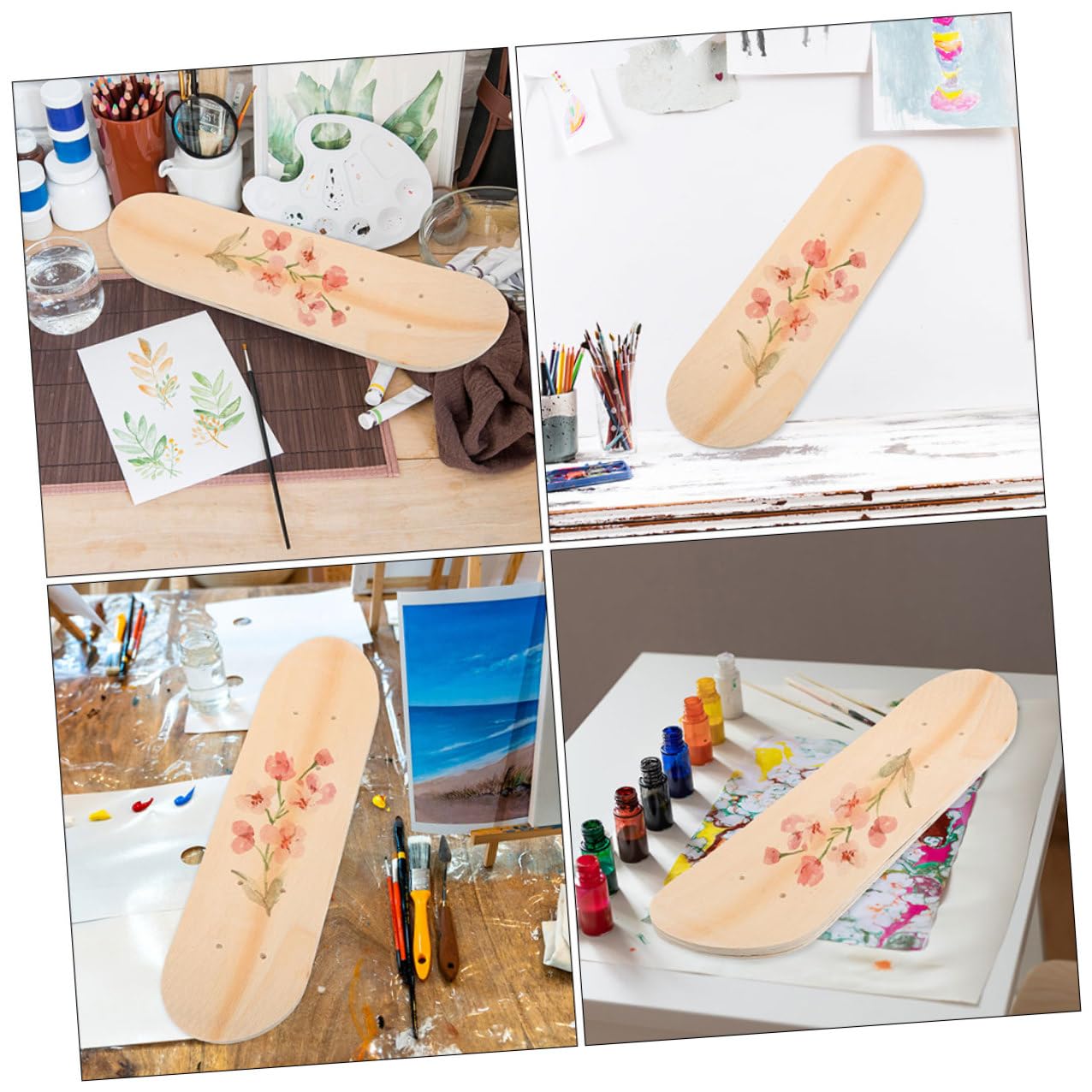 2 Stück Blanko Skateboarddecks aus Holz Beidseitig Bemalbar für Kinder für Kindergarten Kunstprojekte