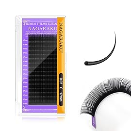 NAGARAKU Eyelash Extensions Individual Lashes 0.07mm C curl 17mm Matte Black Classic Soft Natural Professional 16 rows Beauty Salon Supplies - Purple Card