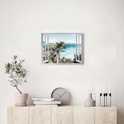 Miniatura 4 de Lienzo decorativo para la pared de la ventana de la playa imagen costera del océano, impresión de palmeras tropicales sobre pintura costera de