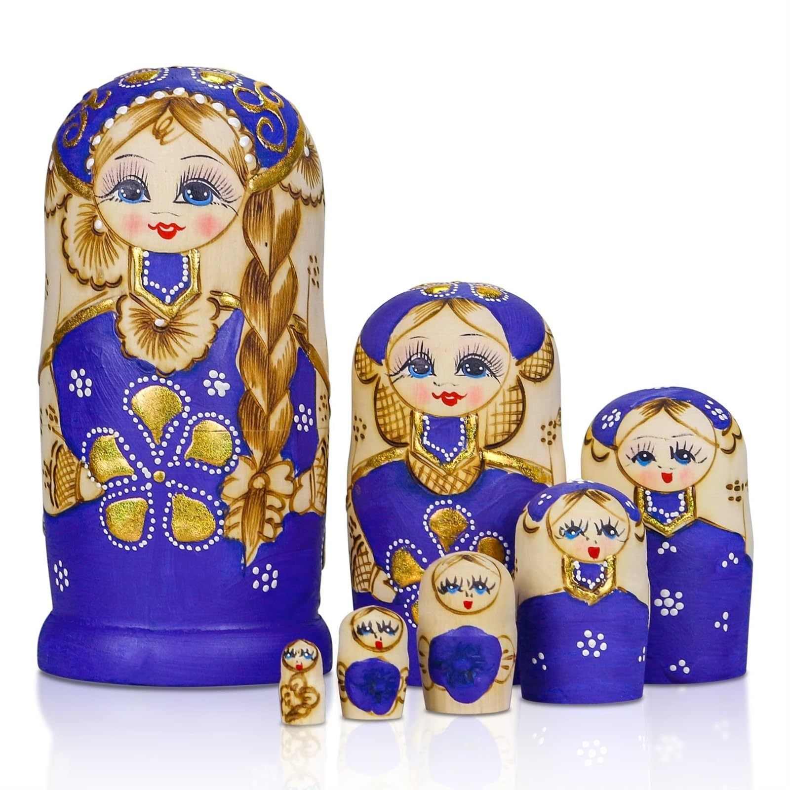 THE WHITE SHOP Russian Nesting Dolls Matryoshka Wood Stacking Nested Set 7 Pieces Handmade Toys for Children Kids Christmas Mother's Day Birthday Home Room Decoration Gift 7PCS