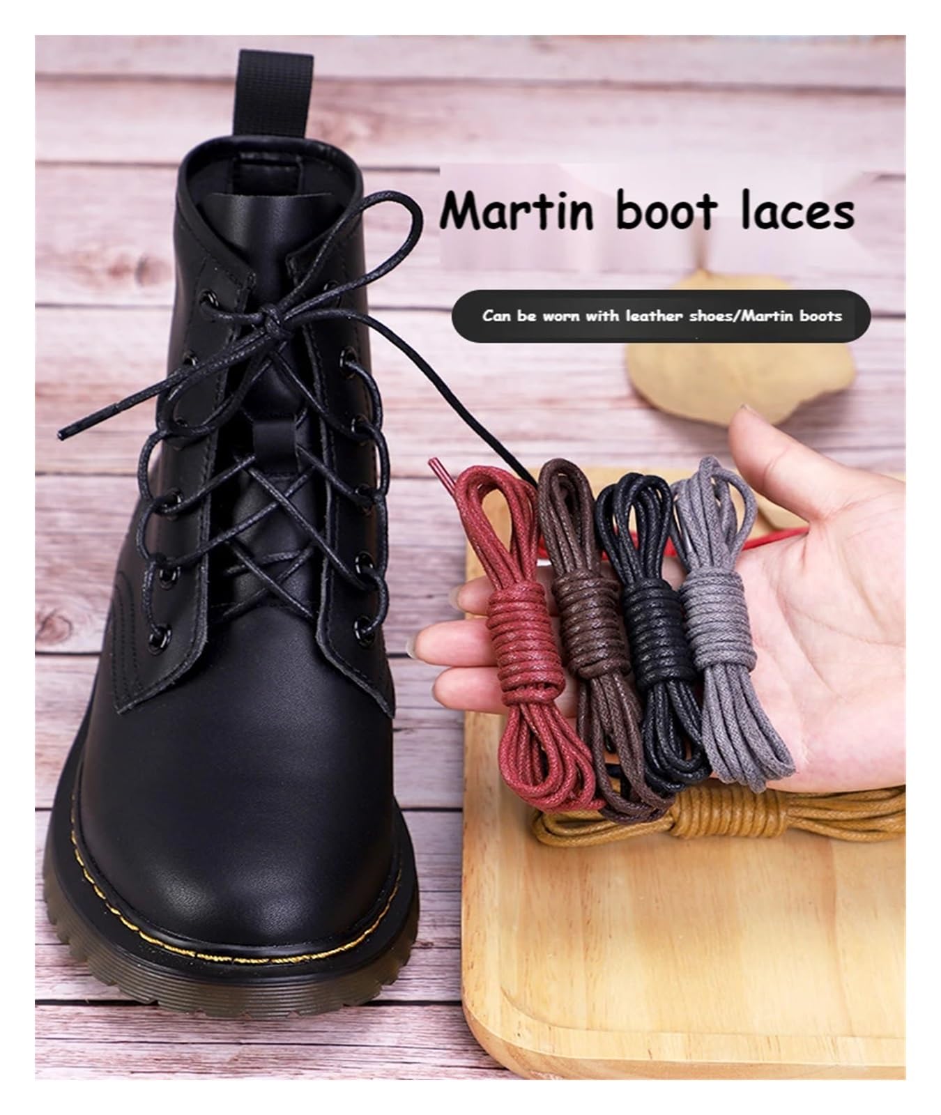 Cordones de zapatos planos, 1 par de cordones encerados de algodón, botas redondas, cordones for hombres, cordones redondos Oxford(Black,120cm)