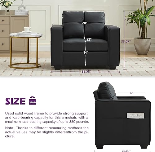 Miniatura 3 de TYBOATLE Sofá seccional de piel sintética negra para sala de estar, juego de 3 piezas para sala de estar, muebles, cómodos sofás convertibles