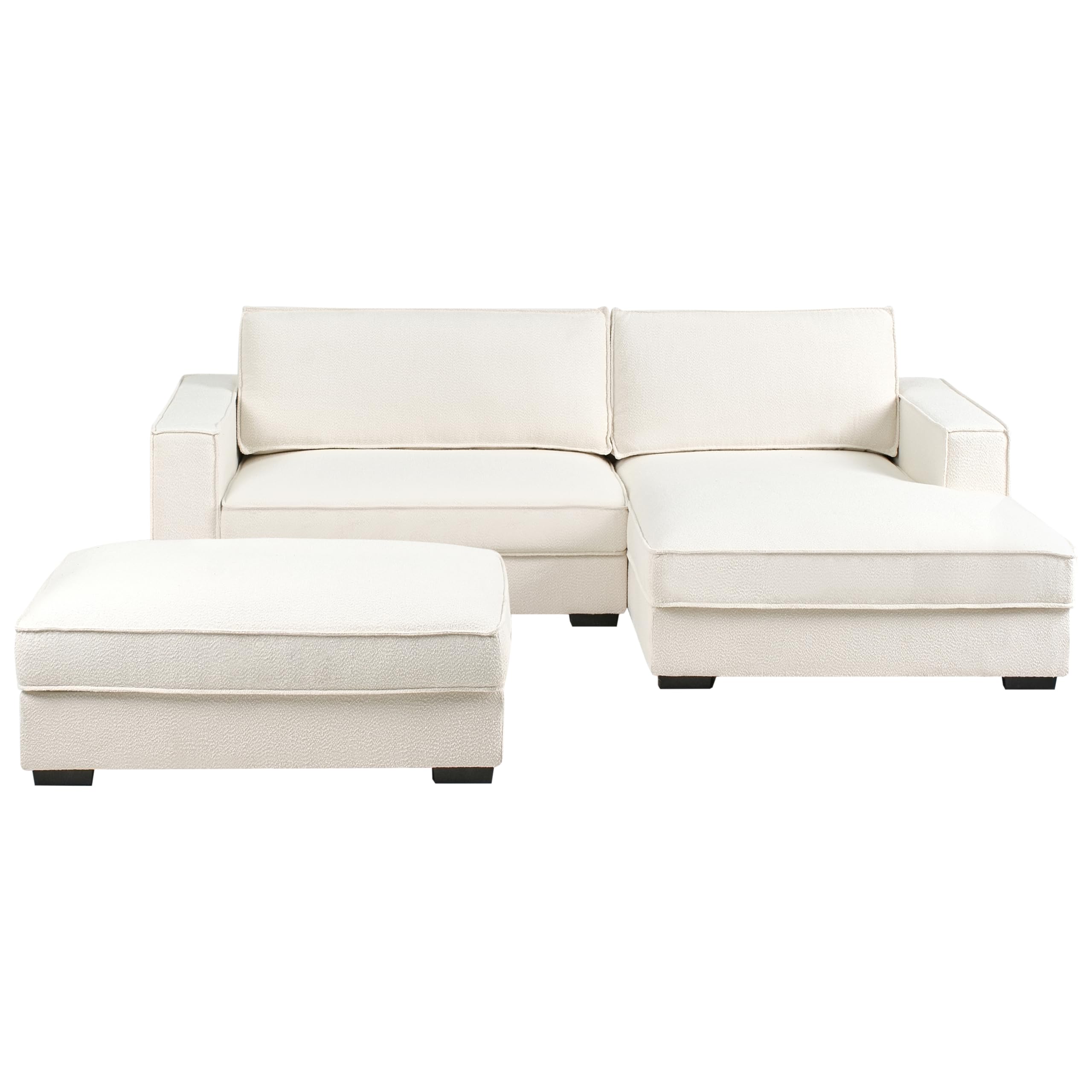 Ecksofa mit Ottomane Bouclé linksseitig creme weiß 3-Sitzer modern Renders