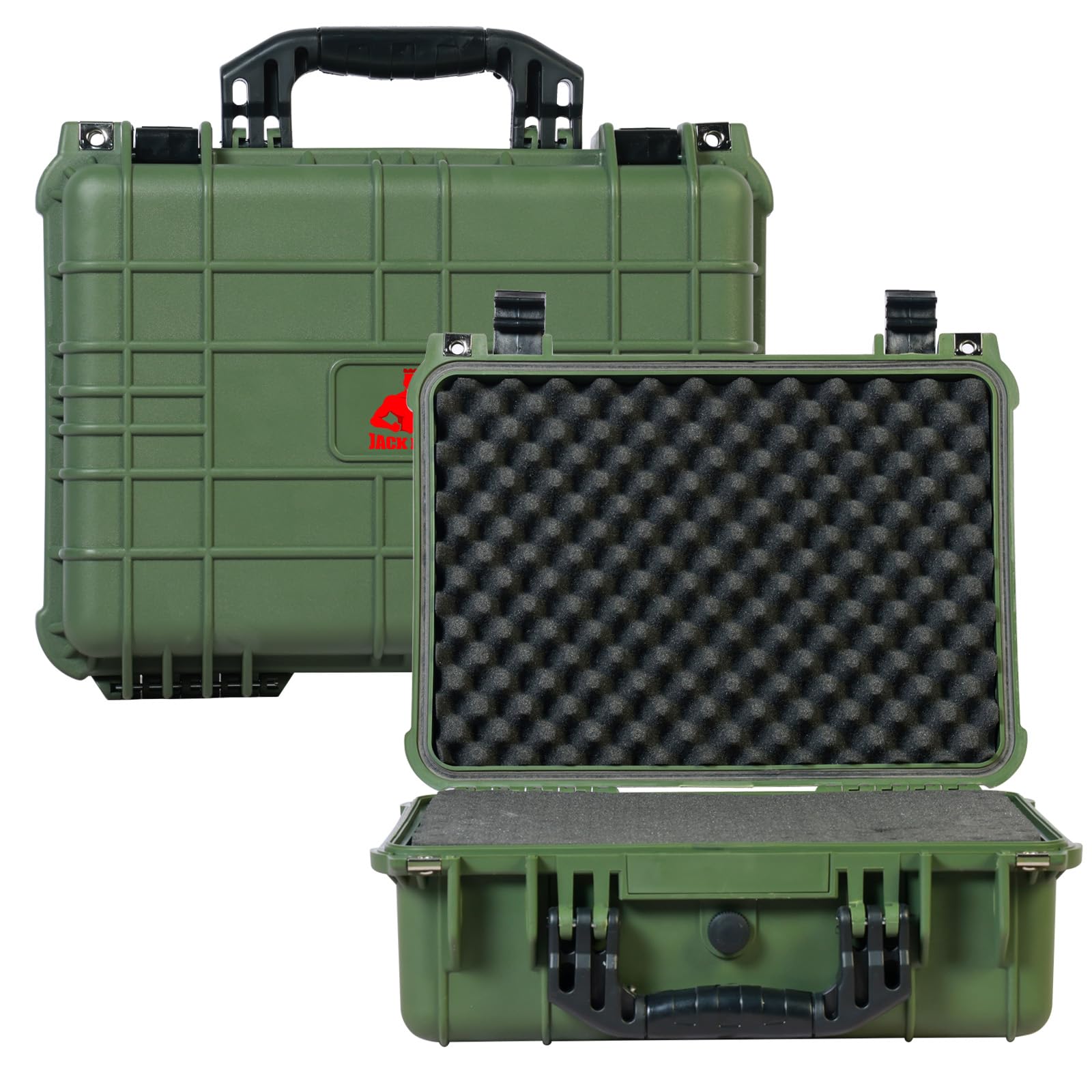 Jack Boss Waterproof Hard Camera Case with Foam,16x12.8x6.8 Inch,Green