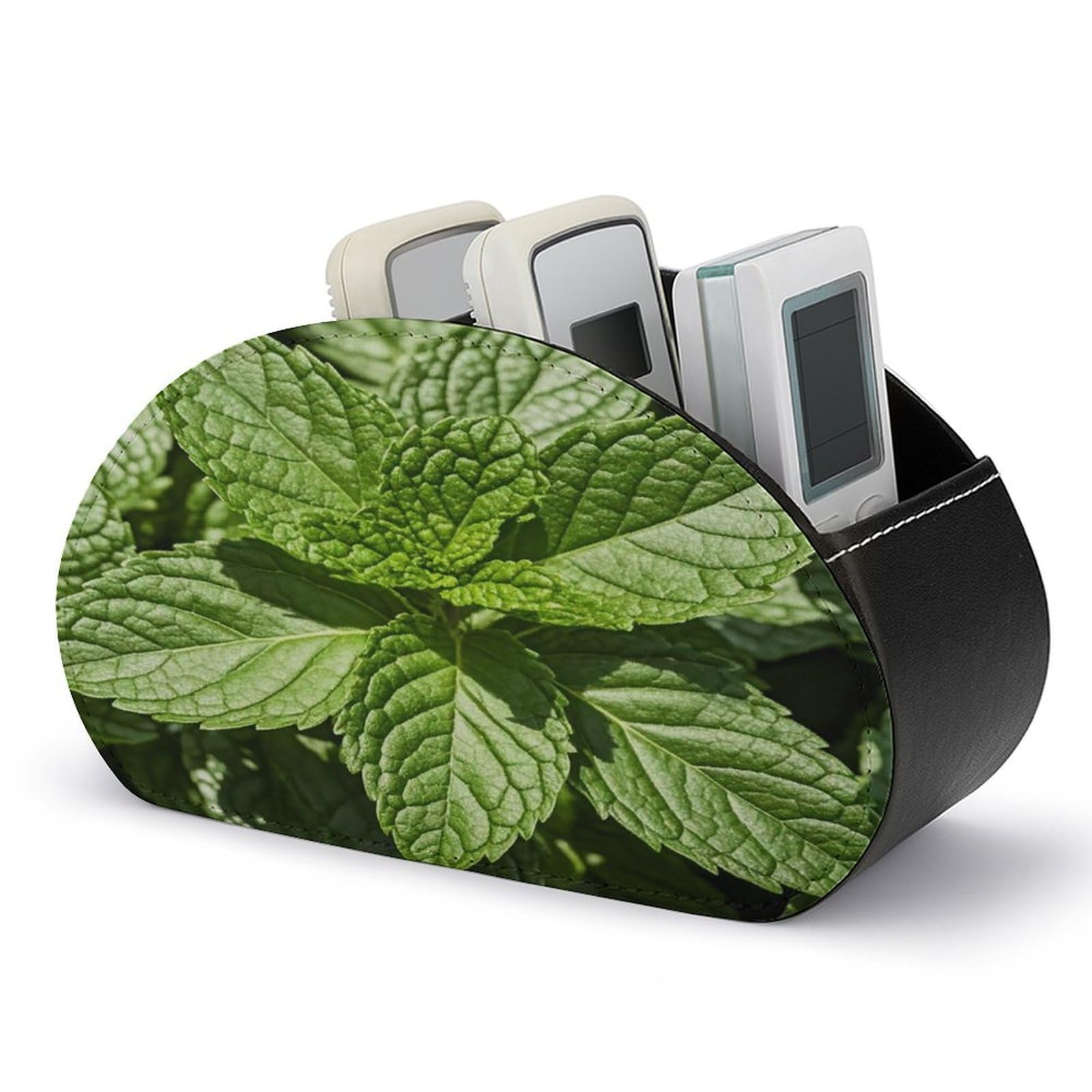 FekiLoot - Mint Remote Control Holder PU Leather with 5 Compartments Storage Tray and Desk Organizer for TV, Remote Control Glasses, Pens