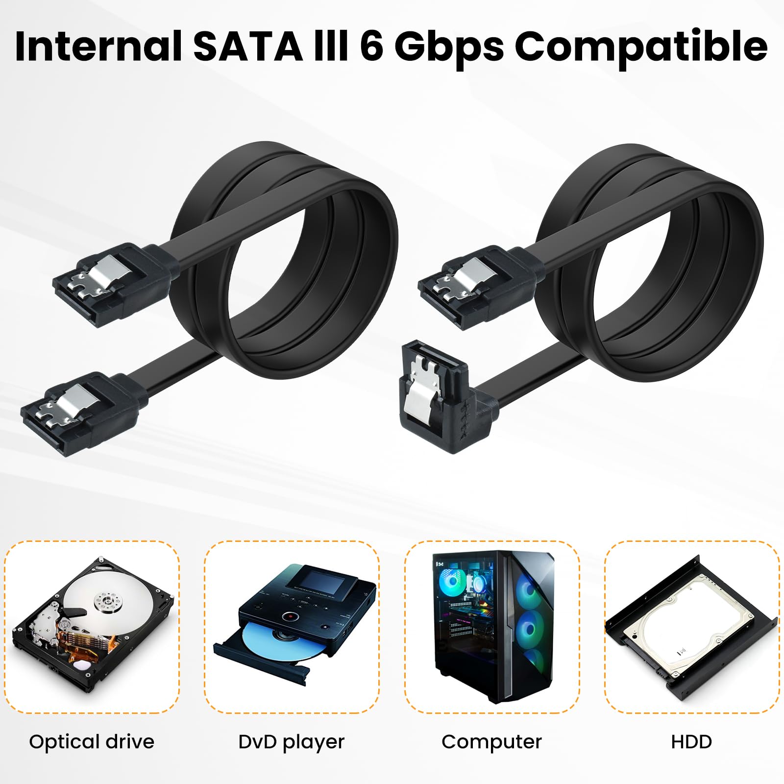 Cable divisor de alimentación SATA de 6 piezas y kit de cable de datos SATA III con conector recto y SATA3 de 90 grados, adaptador divisor de potencia de 15 pines/4 pines macho a hembra de 15 3